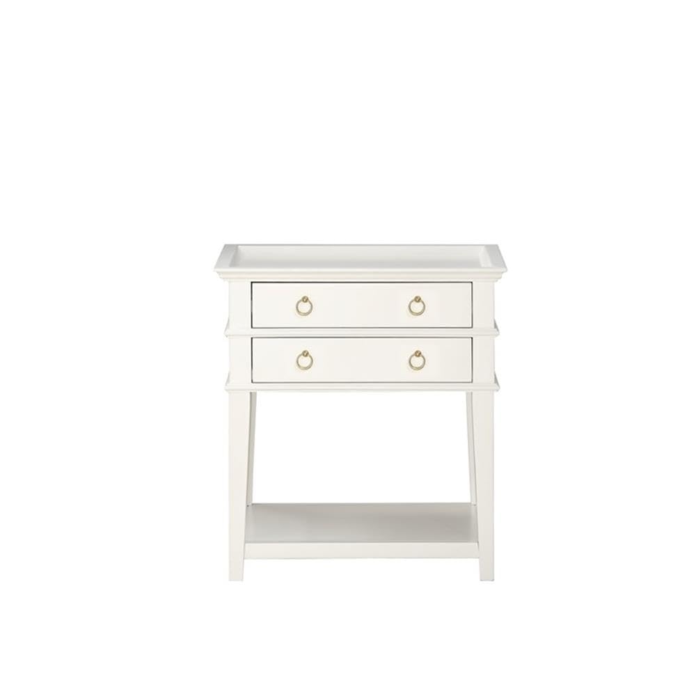 White Clara 2-Drawer Wooden Nightstand with Tray Top - Perfect for Bedroom, Living Room & Small Space Storage