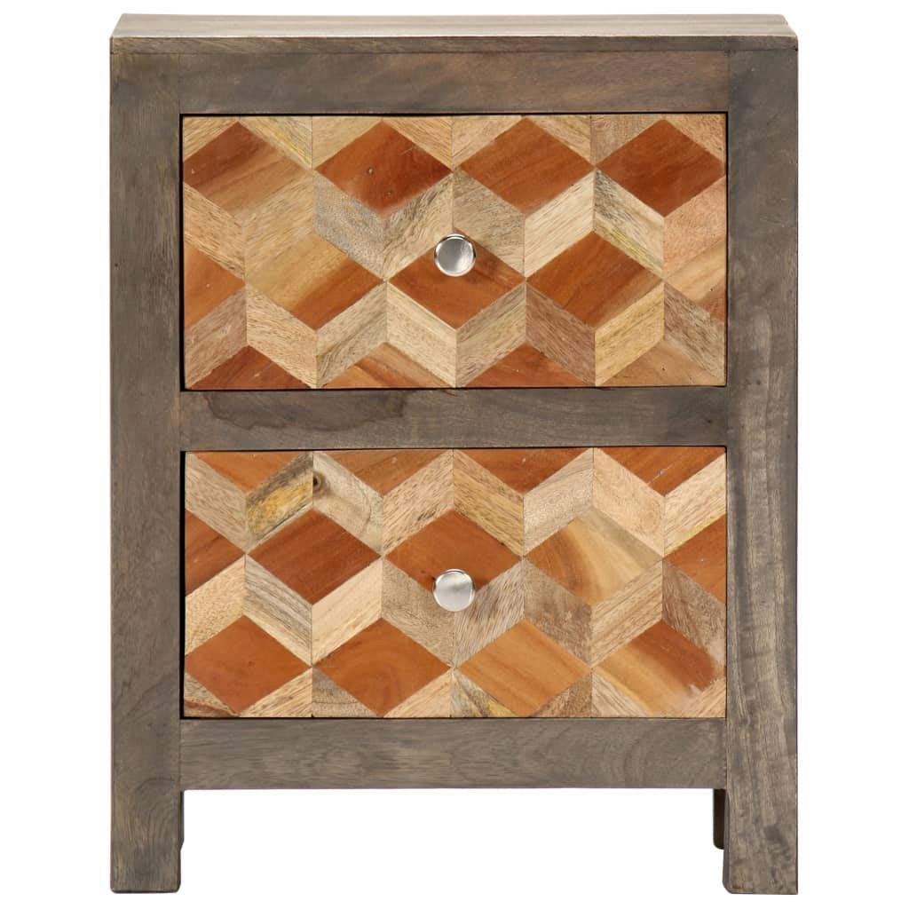 FAMIROSA Nightstand with Drawer, Solid Mango Wood Bedside Table, 15.8x11.8x19.7 Inches, Gray - Perfect for Bedroom, Living Room, or Office Storage