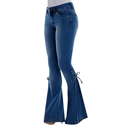 Women's Summer Casual Bow Pant Elastic Loose Denim Bootcut Jeans - Ripped Distressed Style for Everyday Wear & Street Fashion