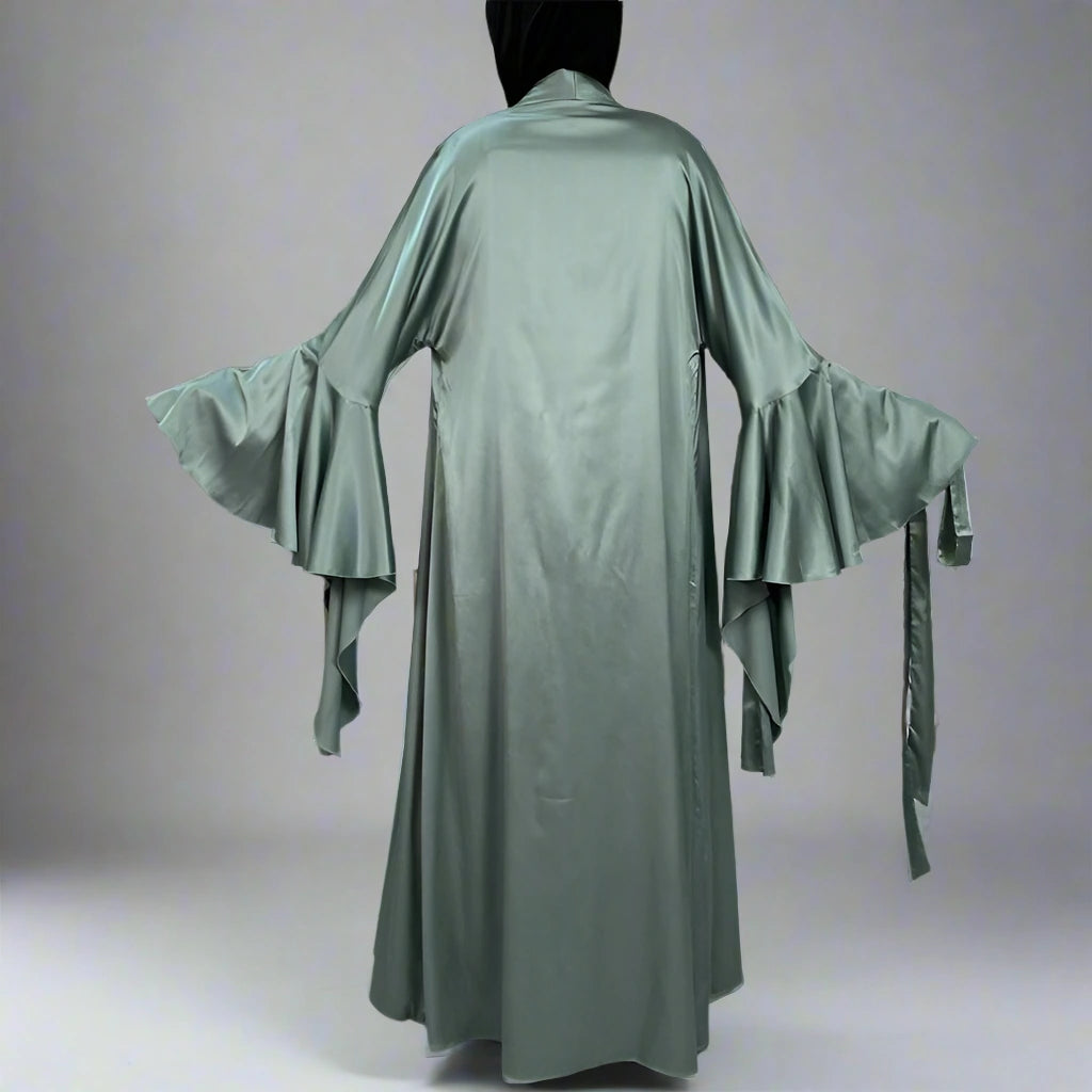 2 Piece Satin Open Abaya Dress Set for Women - Elegant Muslim Prayer Dress & Modest Evening Wear - Perfect for Ramadan, Eid, Mosque & Special Occasions