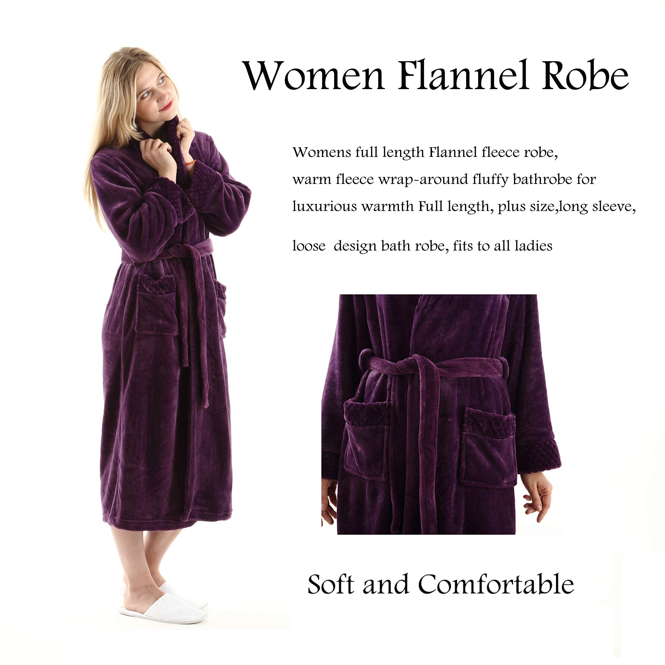 Oksun Women's Plush Fleece Long Robe - Soft Flannel Warm Bathrobe for Winter, Full Length Cozy Housecoat & Sleepwear - Perfect for Lounging, Spa Days and Cold Weather Comfort