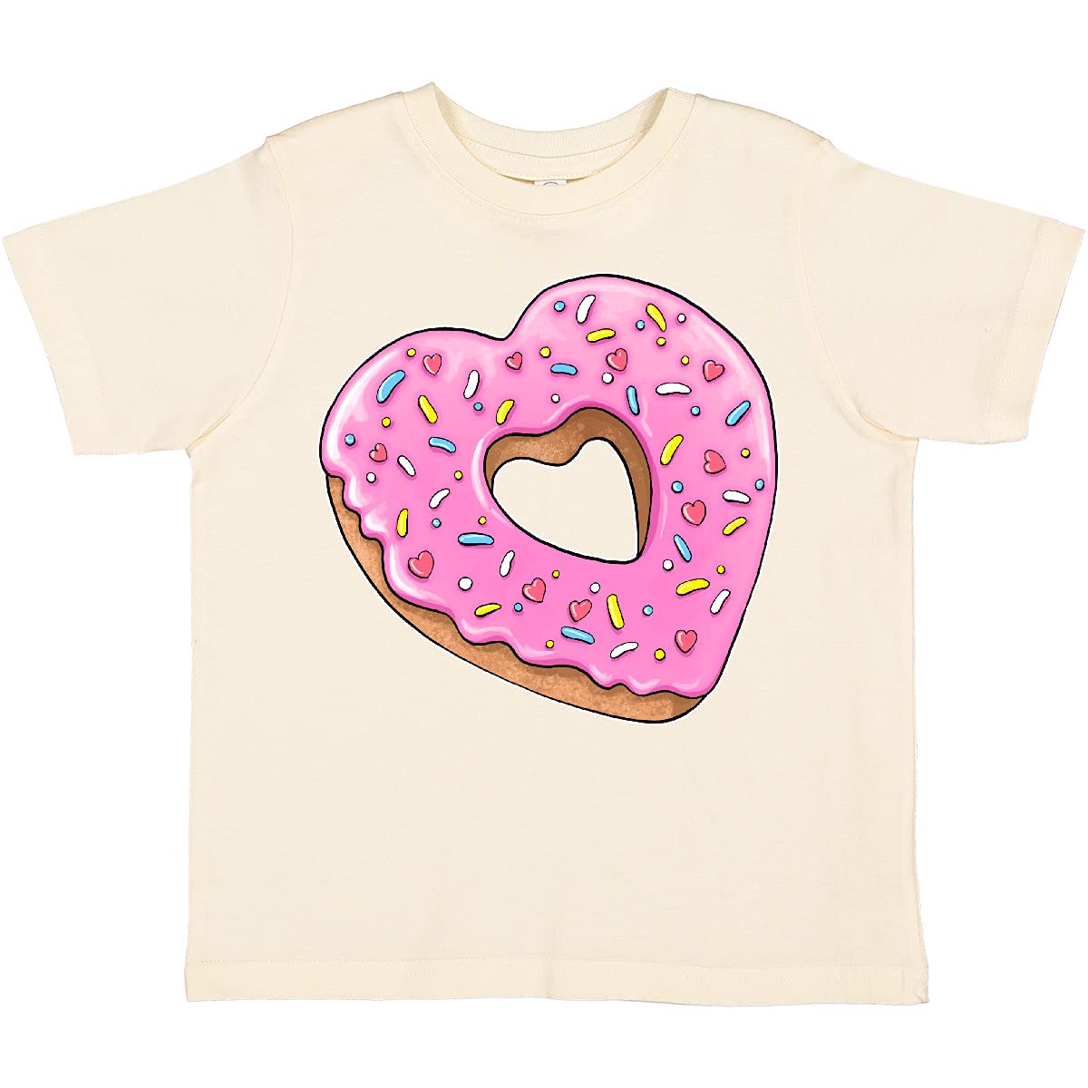 Inktastic Heart Shaped Donut with Pink Icing & Sprinkles Toddler T-Shirt - Cute Valentine's Day Outfit for Girls, Birthday Gift, Casual Wear