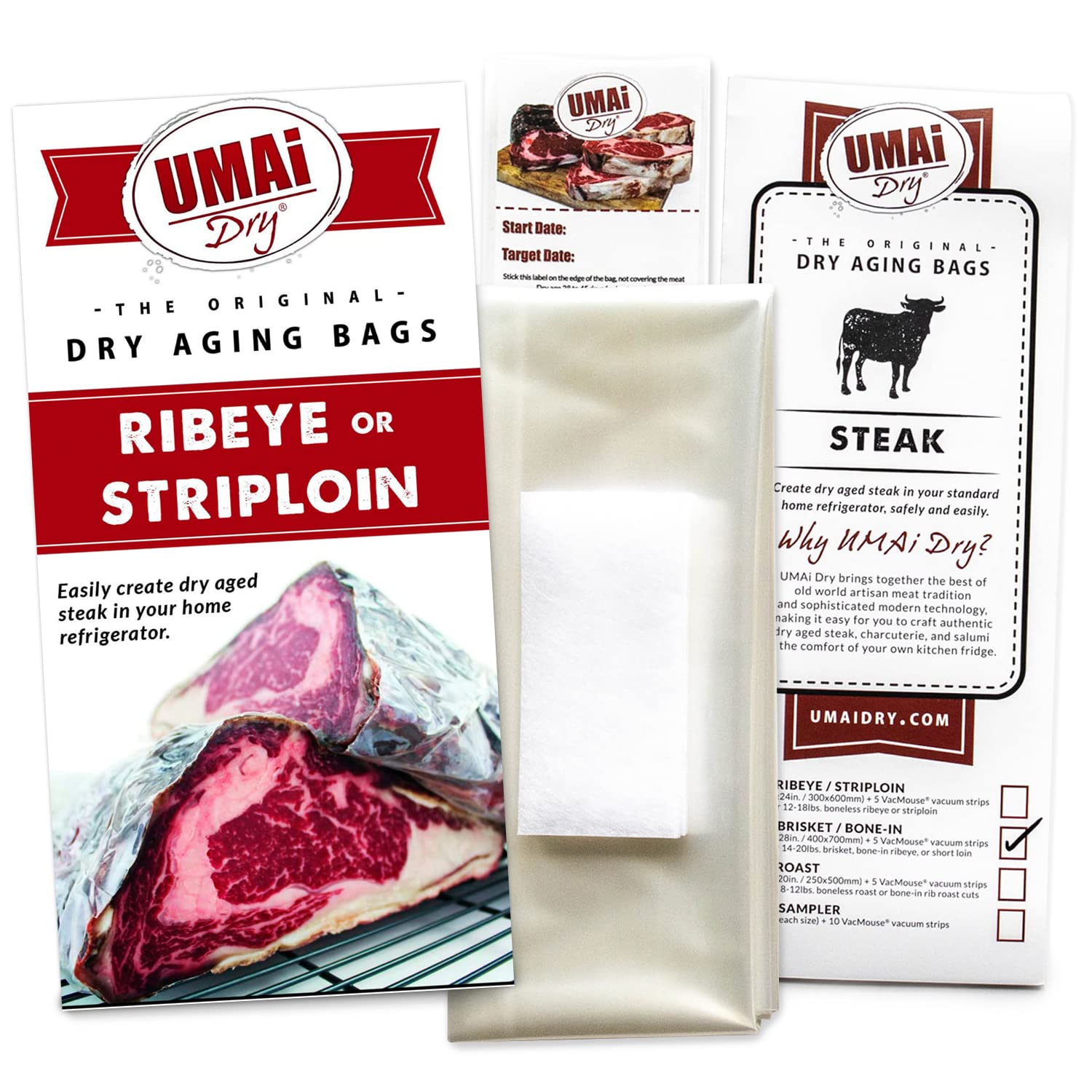 UMAi Dry Aging Bags for Steaks - Pack of 3 | Premium Meat Aging Bags for Ribeye, Striploin & Beef (12-18 lbs) | No Vacuum Sealer Needed | Home Refrigerator Dry Aging Kit | Achieve Restaurant-Quality Aged Beef in 28-45 Days | Perfect for Home Chefs & Steak Lovers
