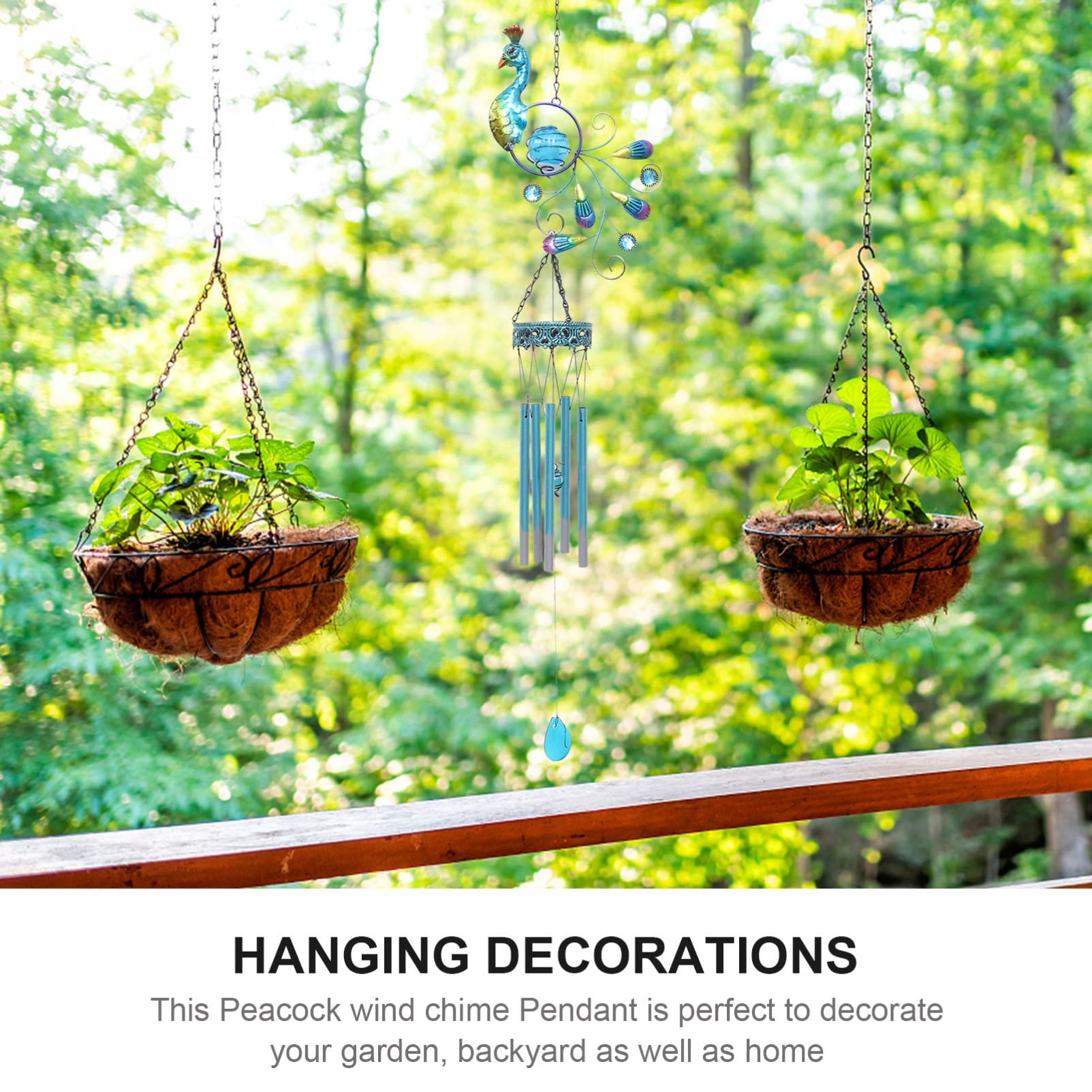 Balacoo Solar Peacock Wind Chime Lamp - Outdoor Garden Decorative Lighting with Ground Plug, Solar Powered Yard & Lawn Light for Patio, Pathway, and Hanging Decor