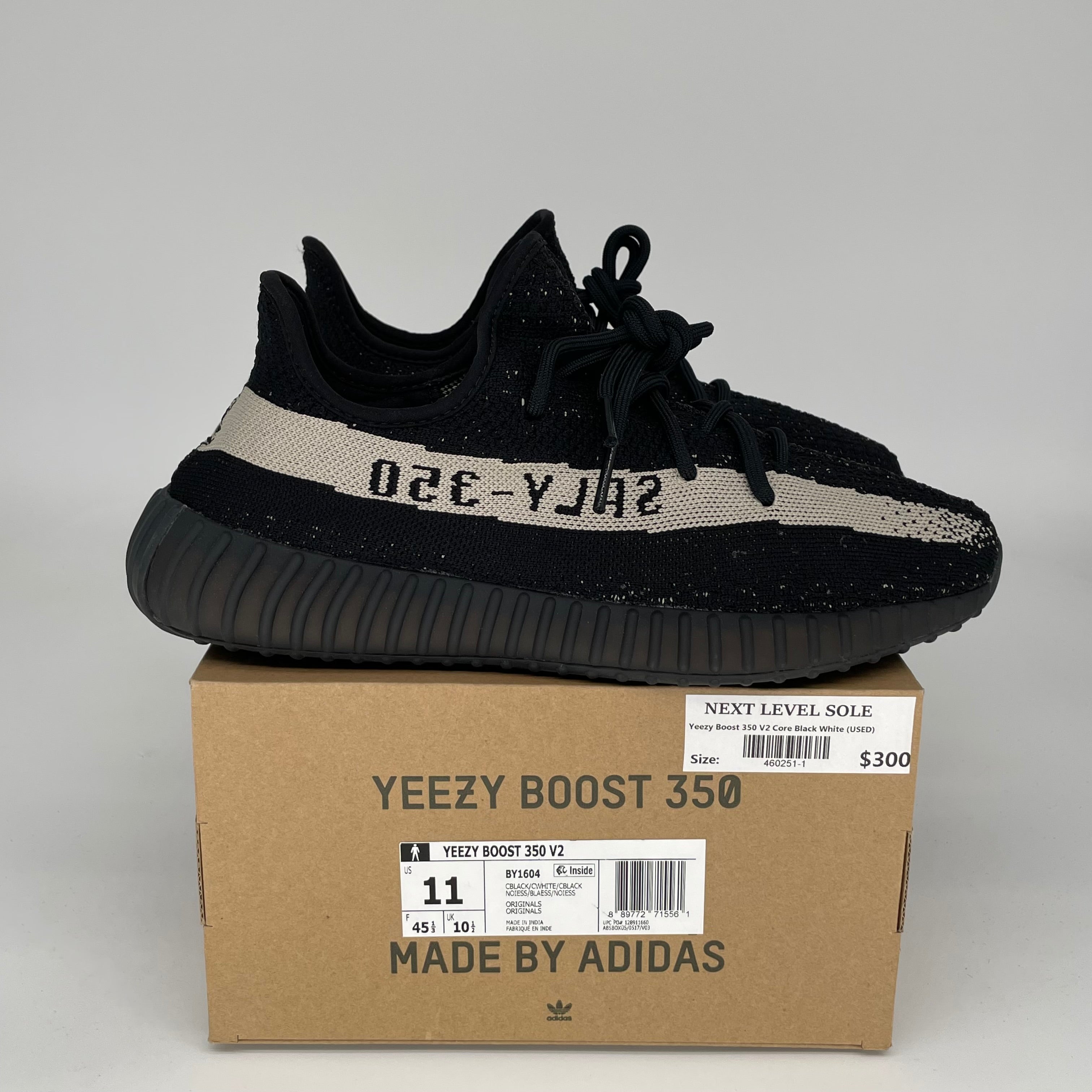Adidas Yeezy Boost 350 V2 Core Black/White Men's Running Shoes Size 11 - BY1604 | Comfortable Sneakers for Casual Wear, Gym & Street Fashion