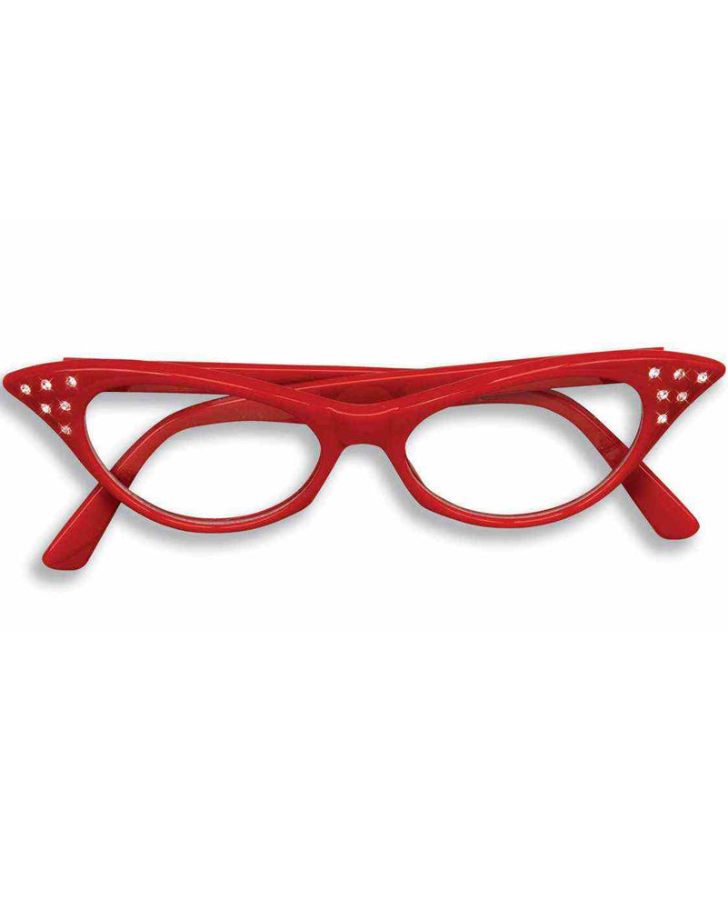 Vintage 1950s Red Rhinestone Cat Eye Glasses - Retro Hollywood Glamour Accessory for Costume Parties & Photo Shoots