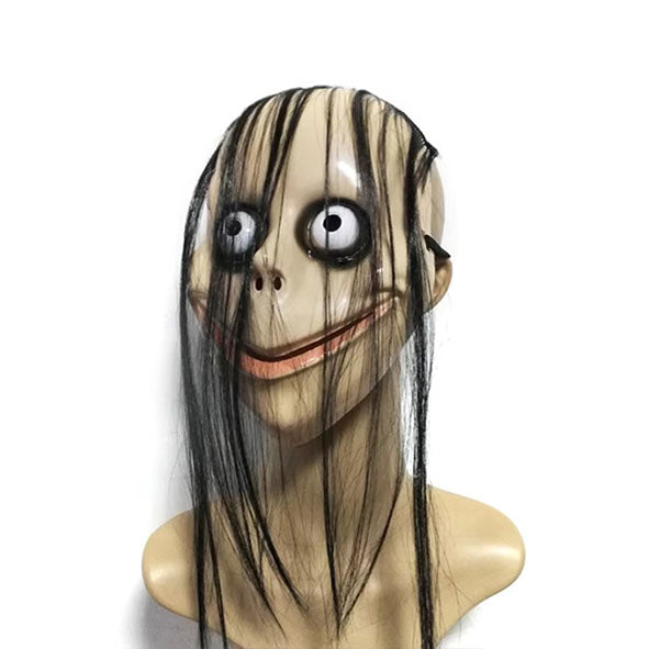 Scary Halloween Mask with Long Hair - Realistic Horror Costume Accessory for Halloween Parties & Haunted Houses