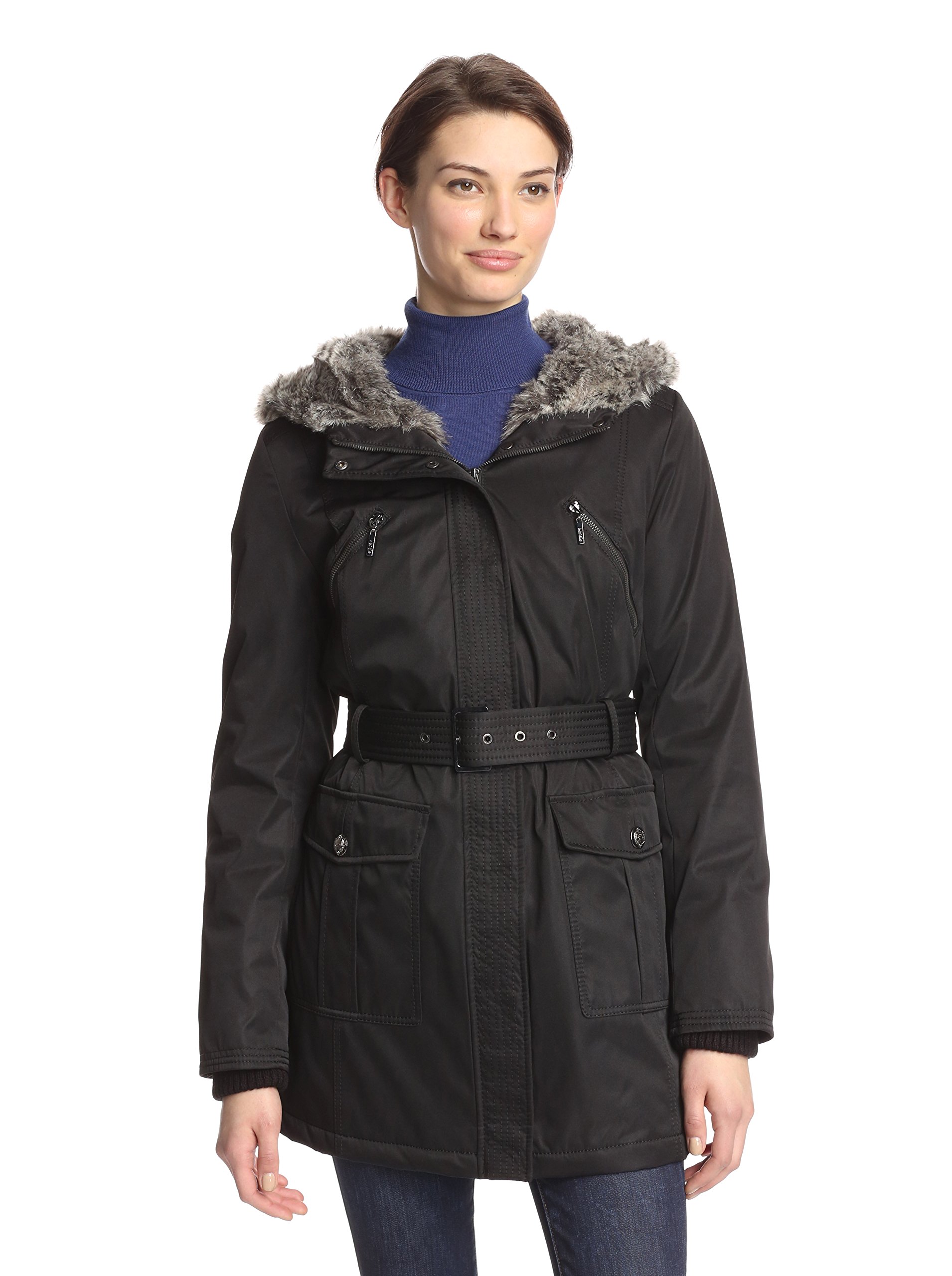 Kensie Women's Quilted Faux Fur Trim Bonded Coat - Warm Winter Jacket for Casual Outings & Office Wear
