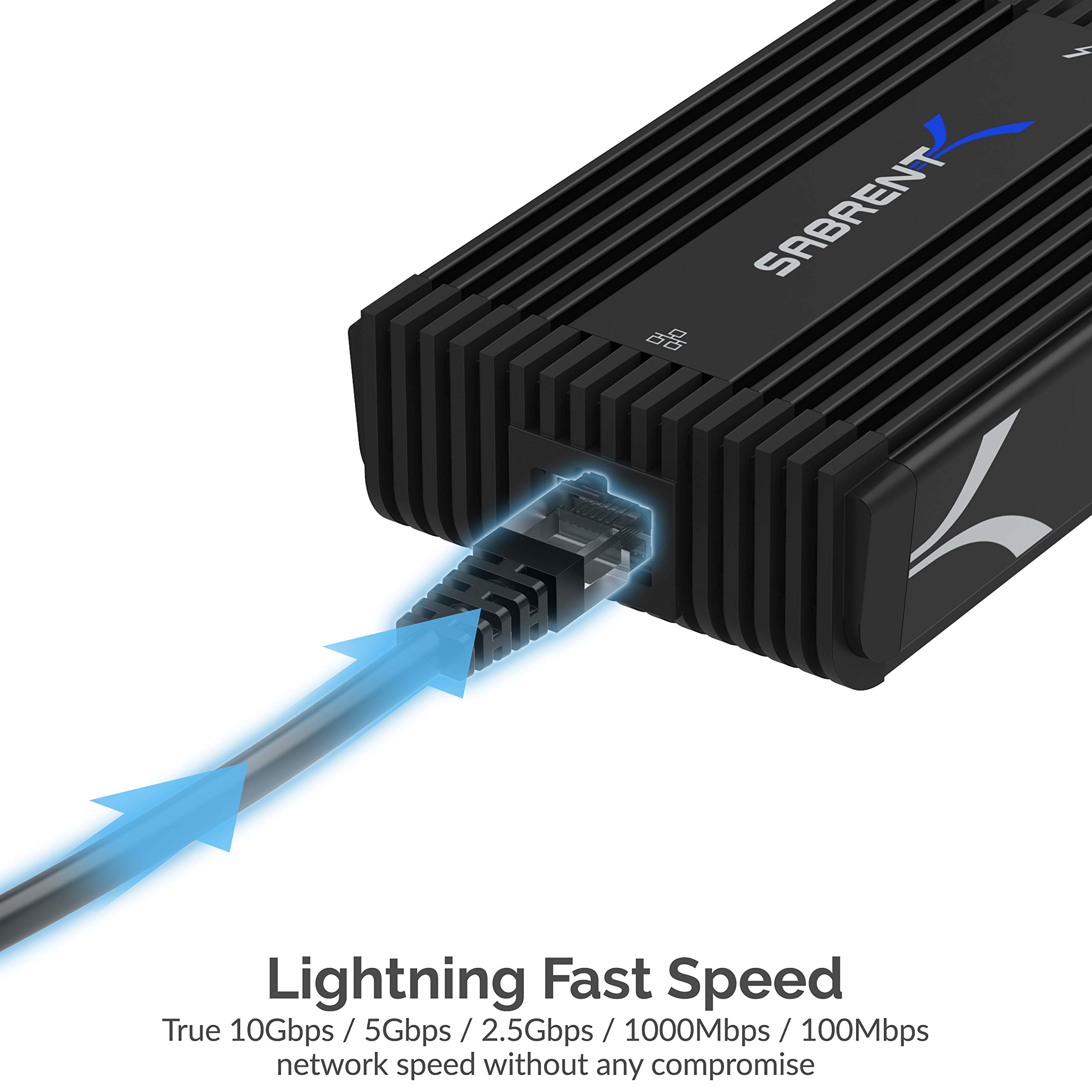 Sabrent Thunderbolt 3 to 10G Ethernet Adapter (TH-3WEA) - High-Speed Wired Network Connection for MacBook Pro, iMac & Windows Laptops - Perfect for Gaming, Video Editing & Large File Transfers