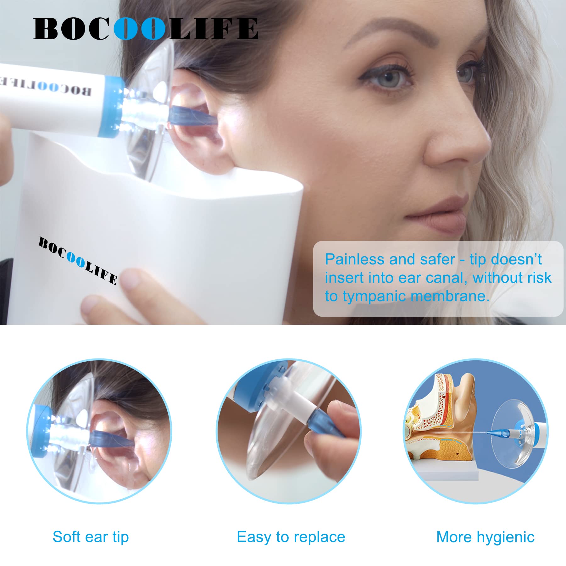 BOCOOLIFE 30pcs Electric Ear Cleaner Replacement Tips - Disposable Ear Washer Tips for BOCOOLIFE Electric Ear Cleaner | Safe & Hygienic Earwax Removal for Adults & Kids | Perfect for Home & Travel Use
