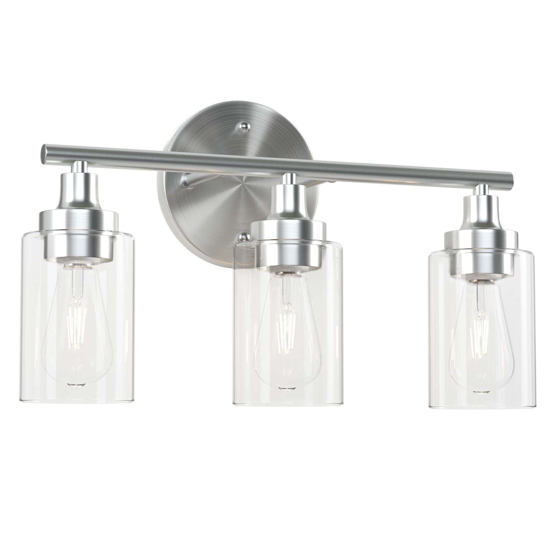 VONLUCE Modern 3-Light Bathroom Vanity Light Fixture with Clear Ribbed Glass Shades & Nickel Finish - Perfect for Bathroom Mirror Lighting, Dressing Room, and Powder Room Decor