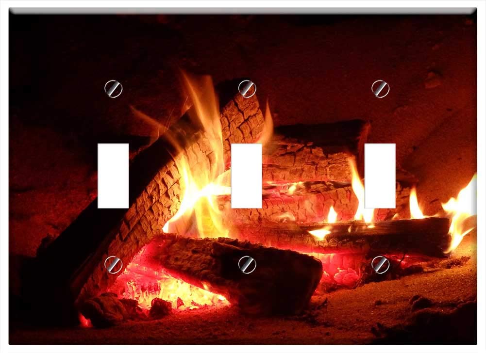 Switch Plate Triple Toggle - Crackle Campfire Fire Logs for Realistic Flame Heat, Perfect for Wood Stoves, Fireplaces, and Outdoor Heating