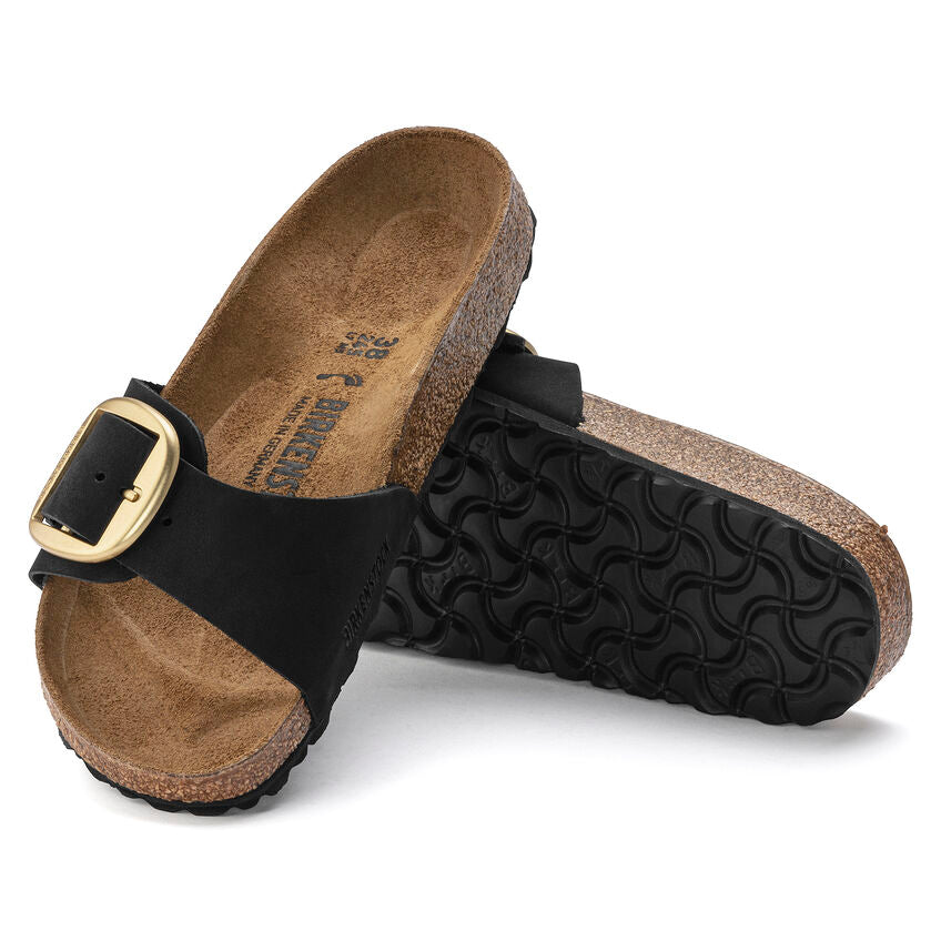 Birkenstock Madrid Big Buckle Sandals - Genuine Nubuck Leather in Black | Comfortable & Stylish Unisex Footwear for Casual Wear, Walking & Outdoor Activities