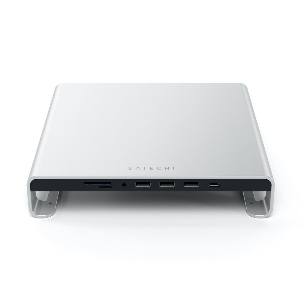 Satechi Aluminum USB-C Monitor Stand Hub for iMac - Space Gray | Desktop Organizer with Charging Ports | Perfect for Home Office & Workspace Setup