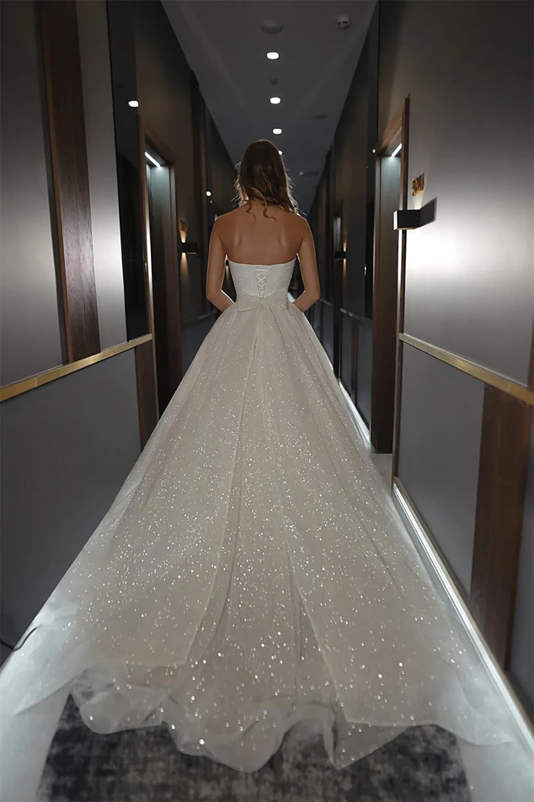Sparkle Tulle Wedding Dress for Bride - Flowy A-Line Bridal Gown with Bow & Strapless Design | Perfect for Beach Weddings, Outdoor Ceremonies & Romantic Photoshoots