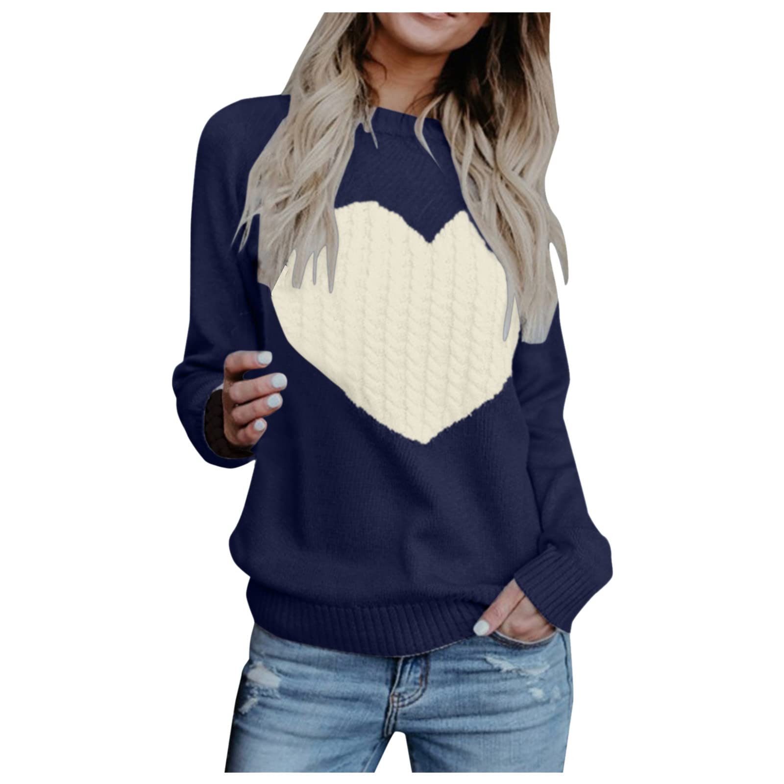 FMCHICO Women's Plus Size Love Heart Print Pullover Sweatshirt - Long Sleeve Valentine's Day Casual Top for Dating, Gifts & Holiday Outfits
