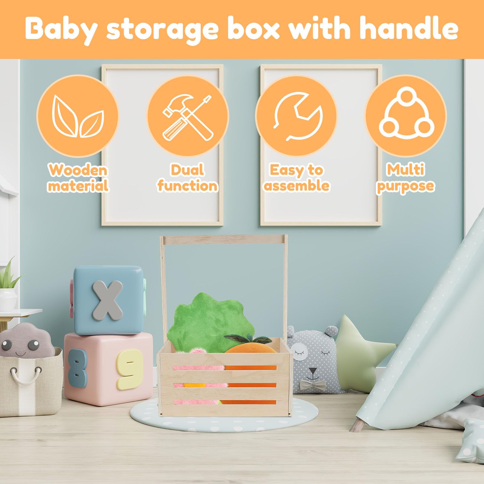 Personalized Wooden Baby Shower Gift Crate for Boys & Girls - Newborn Shower Party Basket with Custom Name - Perfect for Baby Showers, Gender Reveals & New Parent Gifts - Nursery Storage & Keepsake Organizer