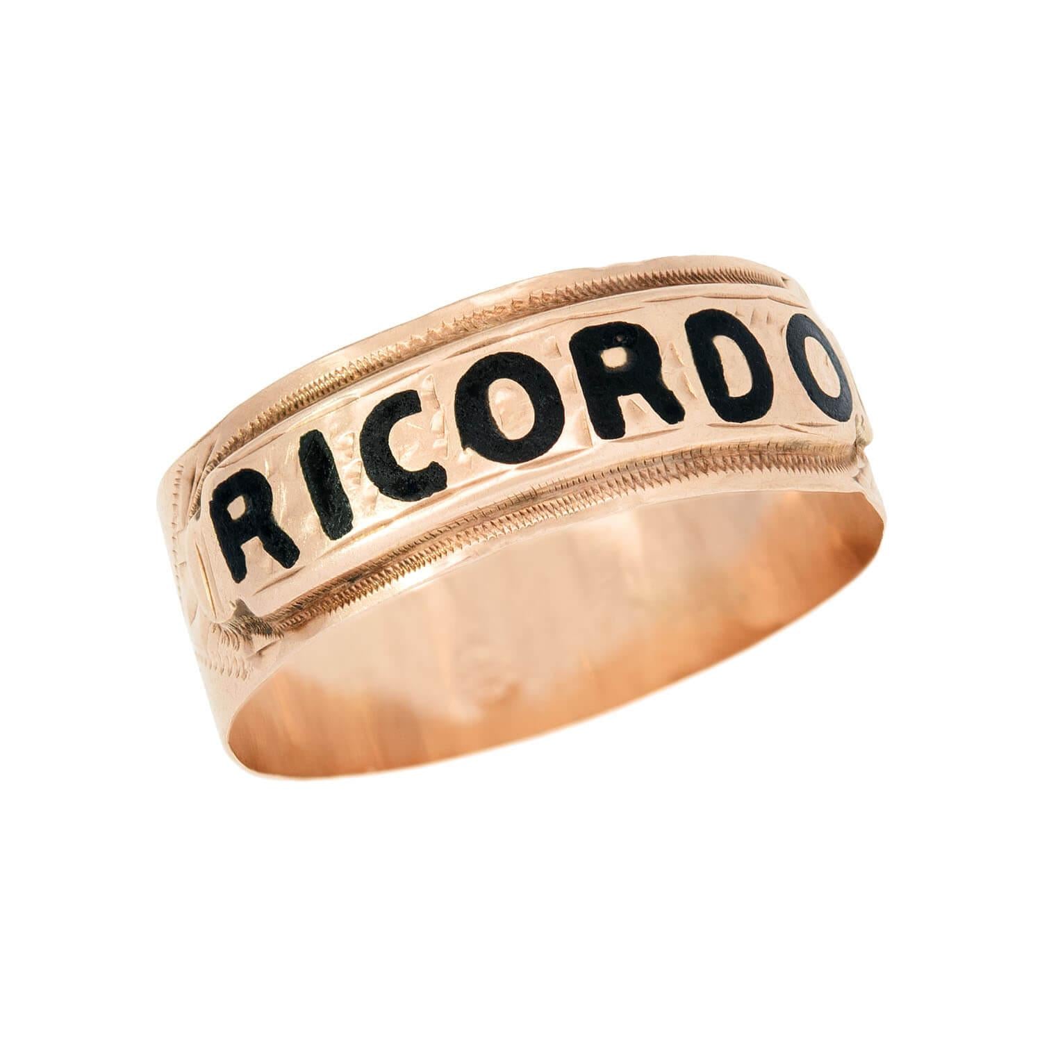 14k Georgian Mourning RICORDO Band Ring - Vintage Memorial Jewelry for Remembrance & Sympathy Gifts