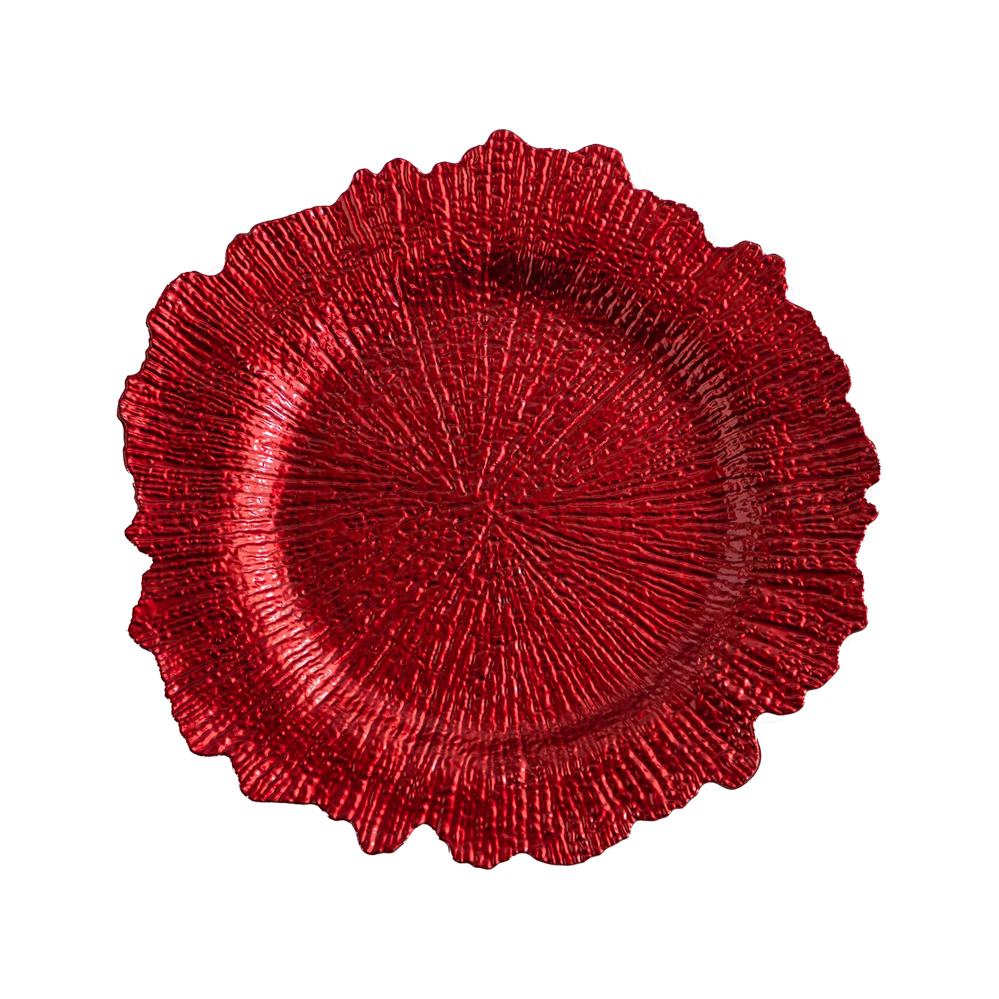 RYR 13 Inch Red Plastic Charger Plates - Set of 12 | Round Ganoderma Design for Table Setting, Dinner Plates | Perfect for Holidays, Weddings, Parties & Formal Dining Decor