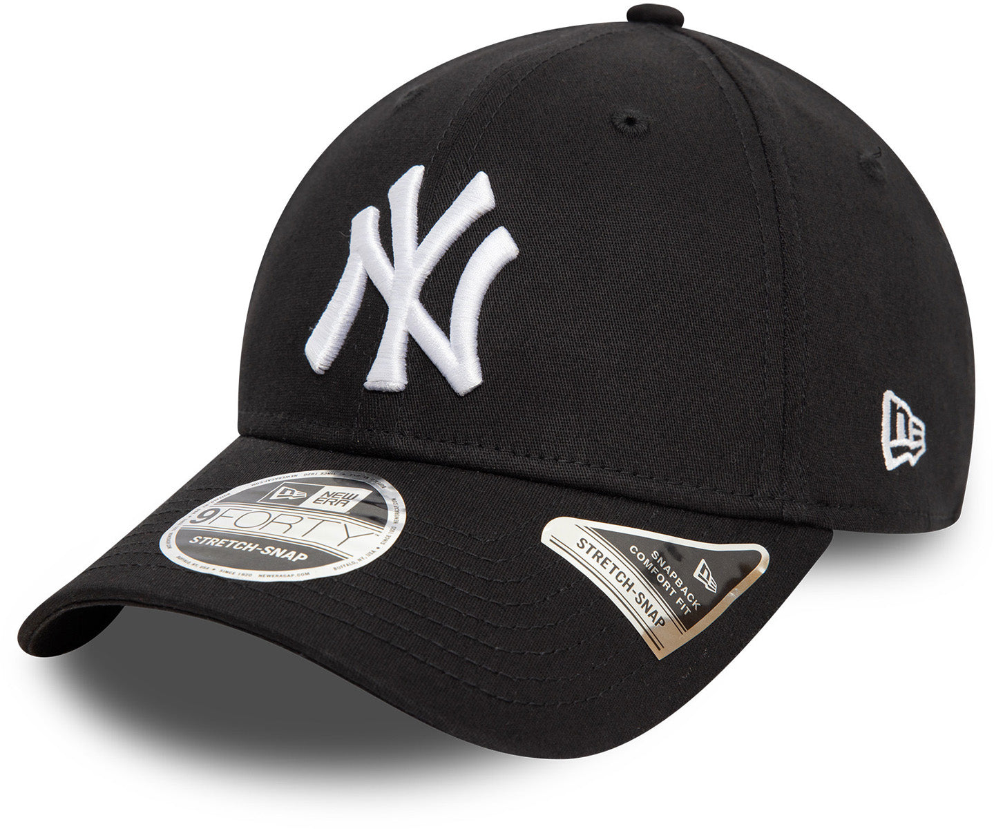 New York Yankees New Era 9Forty Stretch Snap Black Baseball Cap - Adjustable Fitted Hat for Men & Women - Perfect for Baseball Games, Sports Fans, and Casual Wear