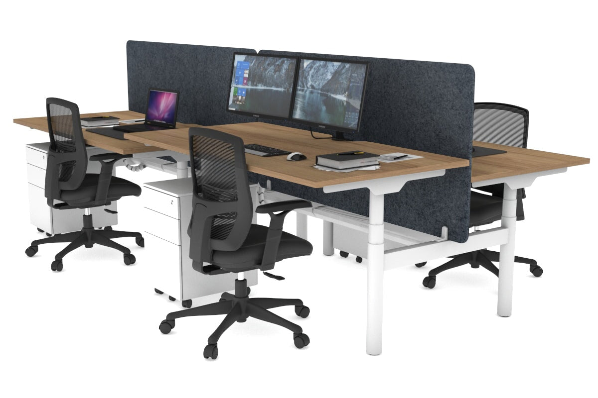 Flexi Premium Height Adjustable 4-Person H Bench Workstation - White Frame [1200L x 800W with Cable Management] - Ideal for Office, Coworking Spaces & Collaborative Work Environments