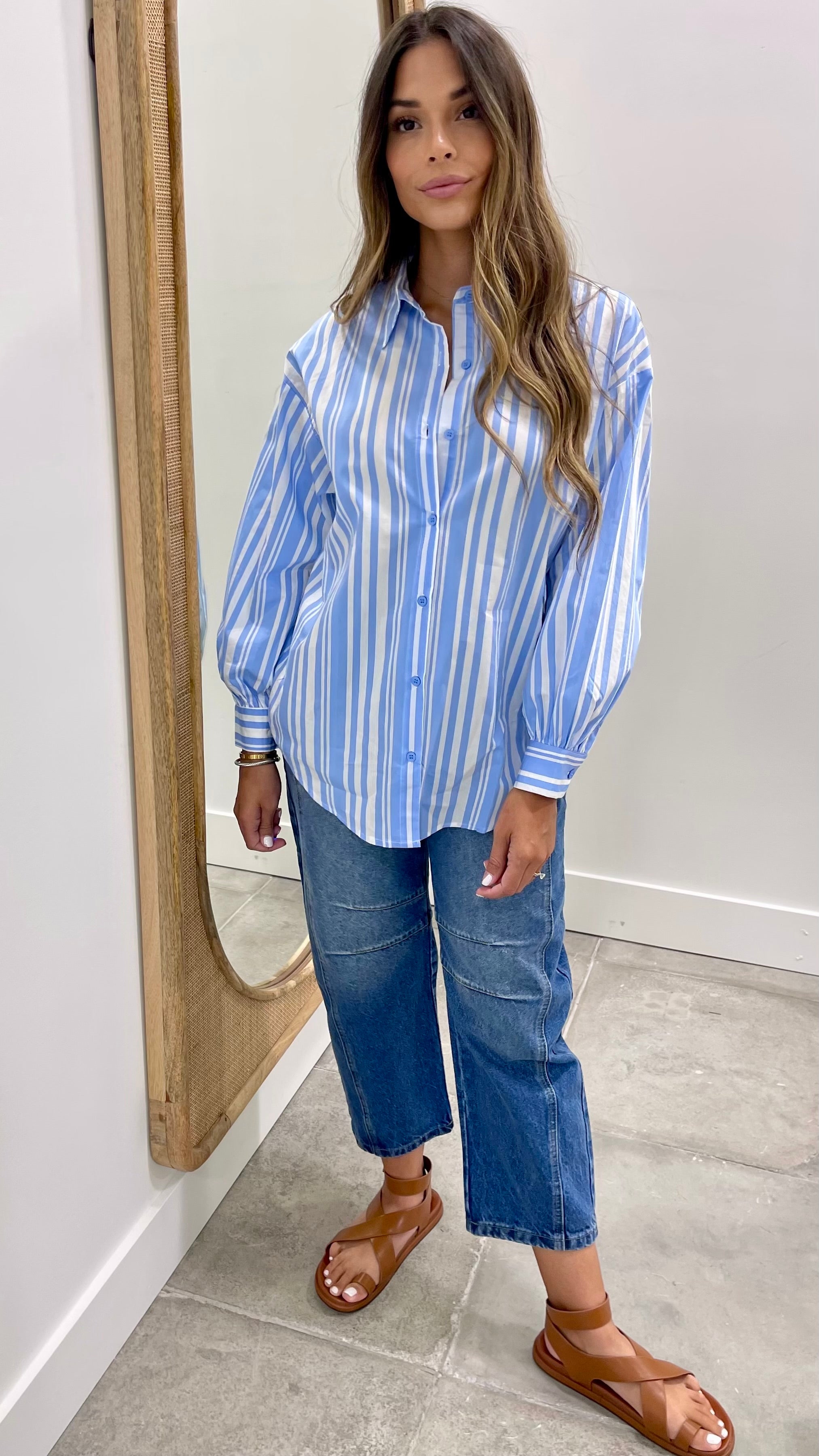 Mayren's Favorite Blue and White Button Down Shirt for Women | Casual & Office Wear | Perfect for Work, Dates & Everyday Outfits