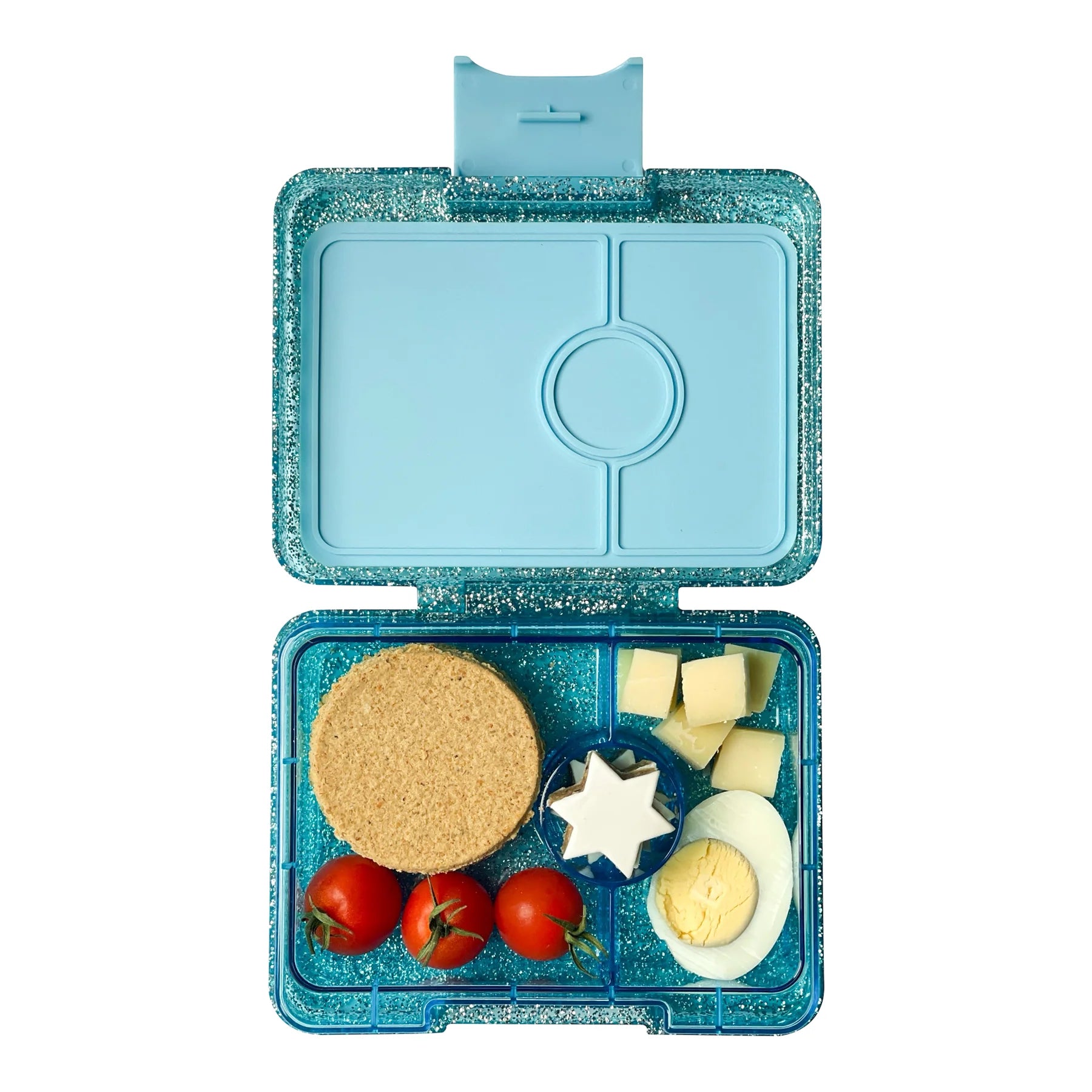 Yumbox Snack Box - Twinkle Aqua Glitter Leak-Proof Kids Lunch Container | Perfect for School, Picnics & Travel
