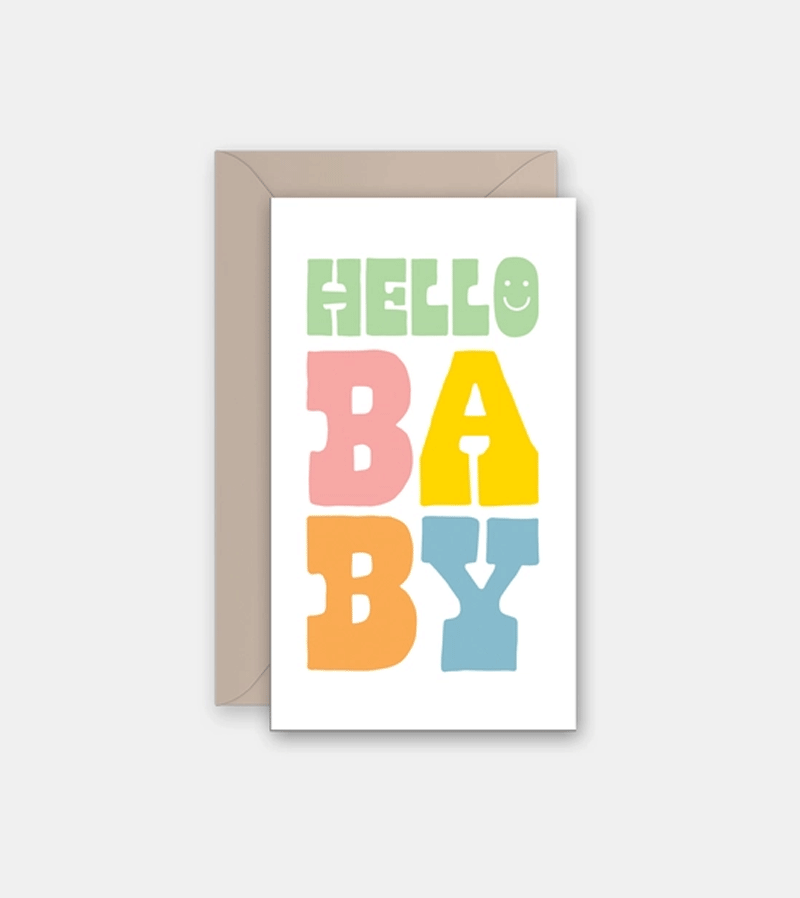 Pastel Hello Baby Mini Greeting Card by Rock Scissor Paper - Perfect for Baby Showers, Birth Announcements & Newborn Gifts