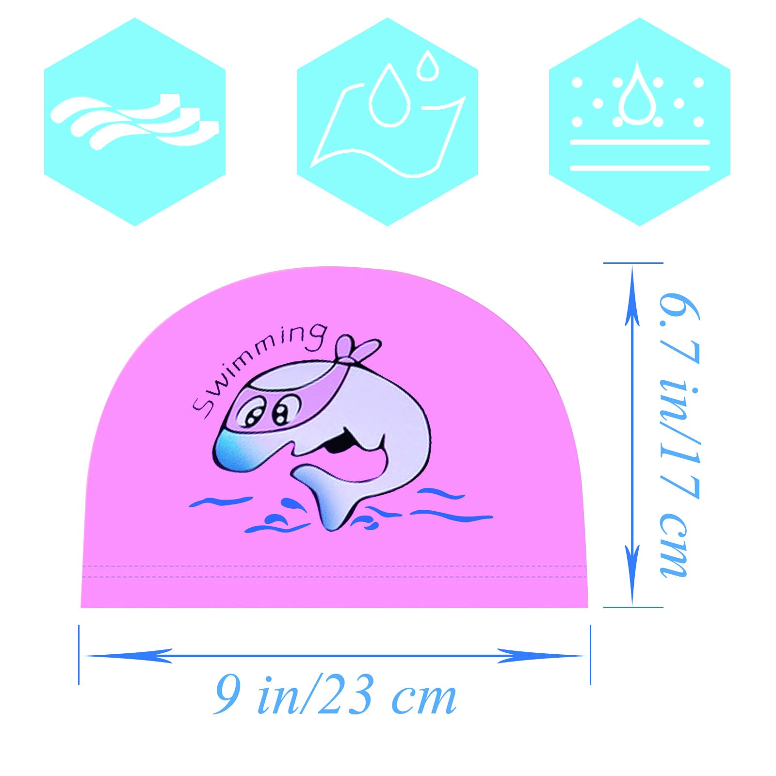 2 Pack Kids Silicone Swim Caps - Waterproof, Elastic Cartoon Swim Hats for Boys & Girls - Perfect for Swimming Lessons, Pool Parties & Beach Activities