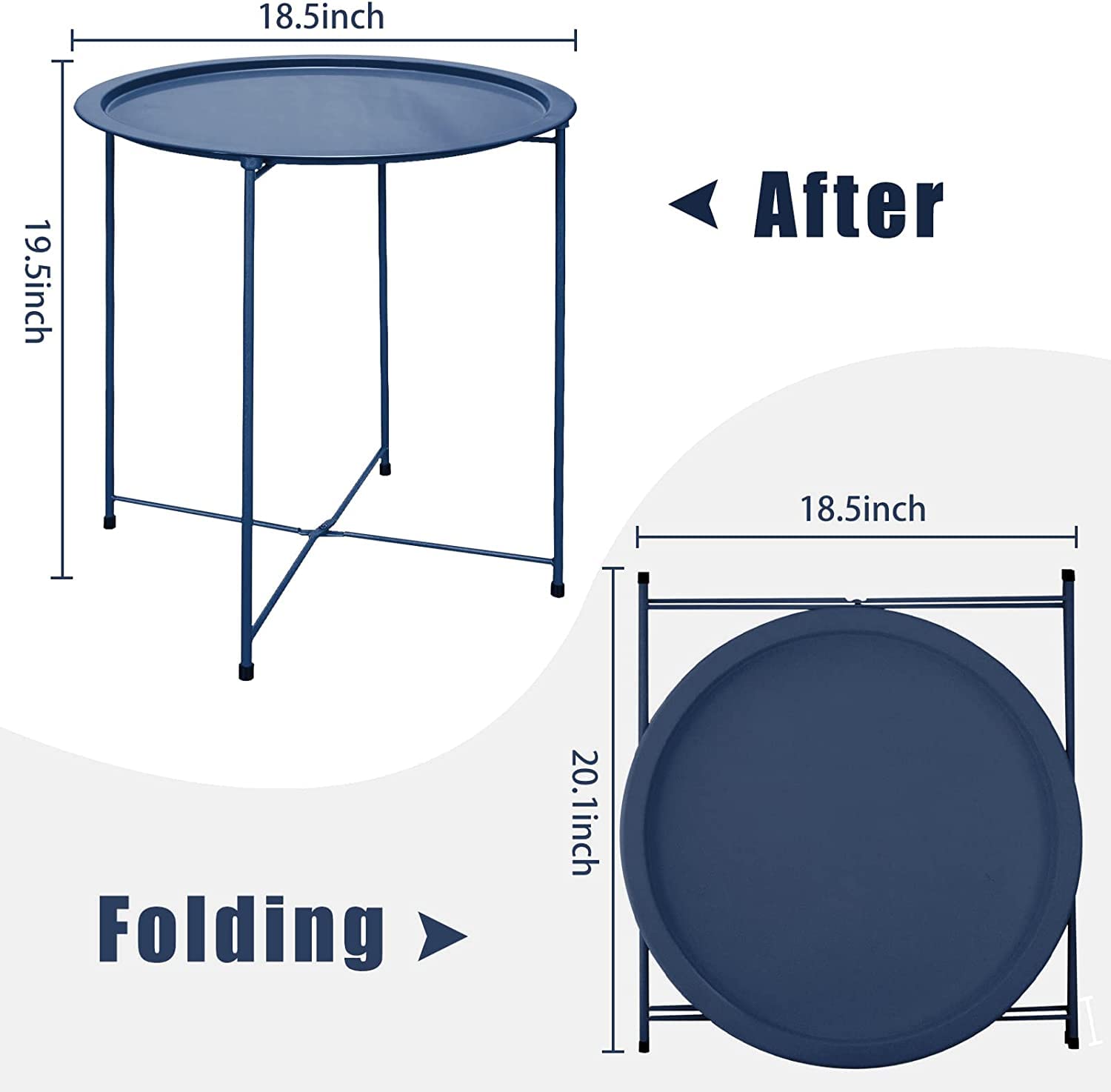 Garden 4 You 2-Piece Outdoor Side Table Set - Round Metal Folding Patio End Tables for Garden, Balcony & Living Room - Dark Blue - Perfect for BBQs, Poolside Lounging & Indoor Decor