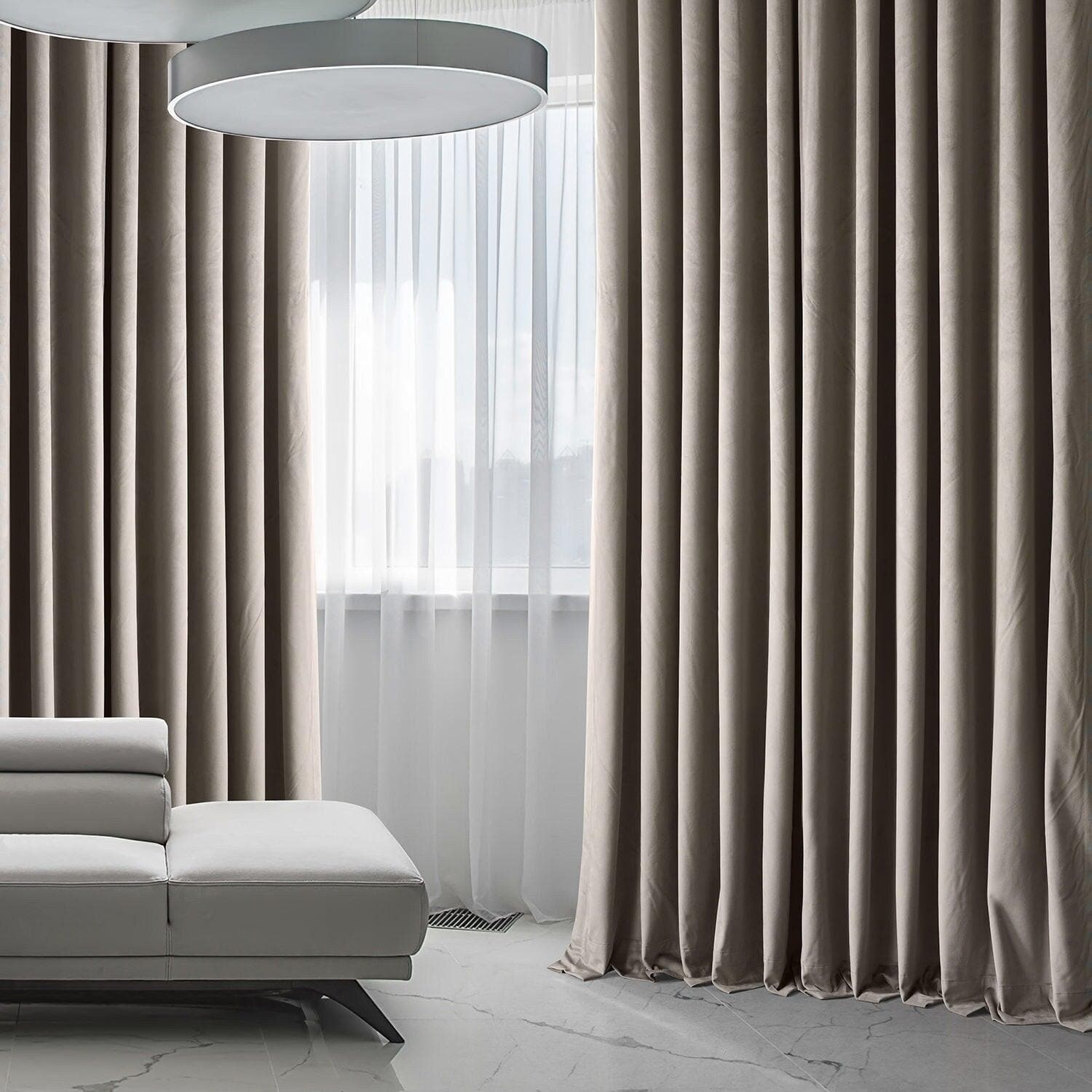 Premium Blackout Curtains - Extra Wide Plush Velvet Hotel Style in Library Taupe for Bedroom & Living Room - Noise Reducing & Light Blocking Window Treatments for Home Decor