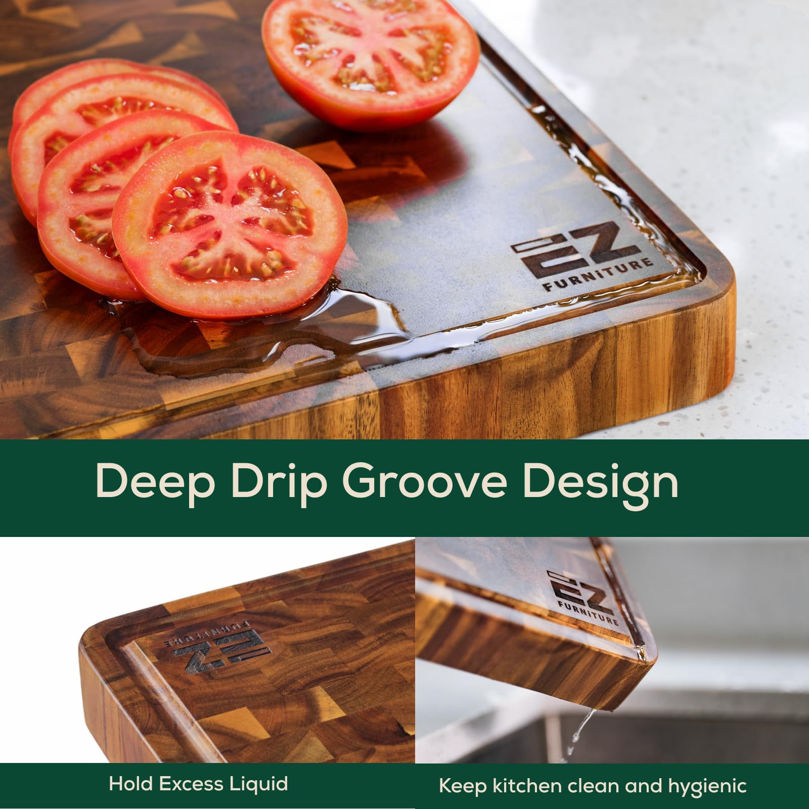 24 x 18 Inch Extra Large Acacia Wood Cutting Board - End Grain with Juice Groove & Handles | Knife Friendly Reversible Chopping Board for Meat, Vegetables & Fruits | Perfect for Kitchen Prep, Butcher Block & Charcuterie Board