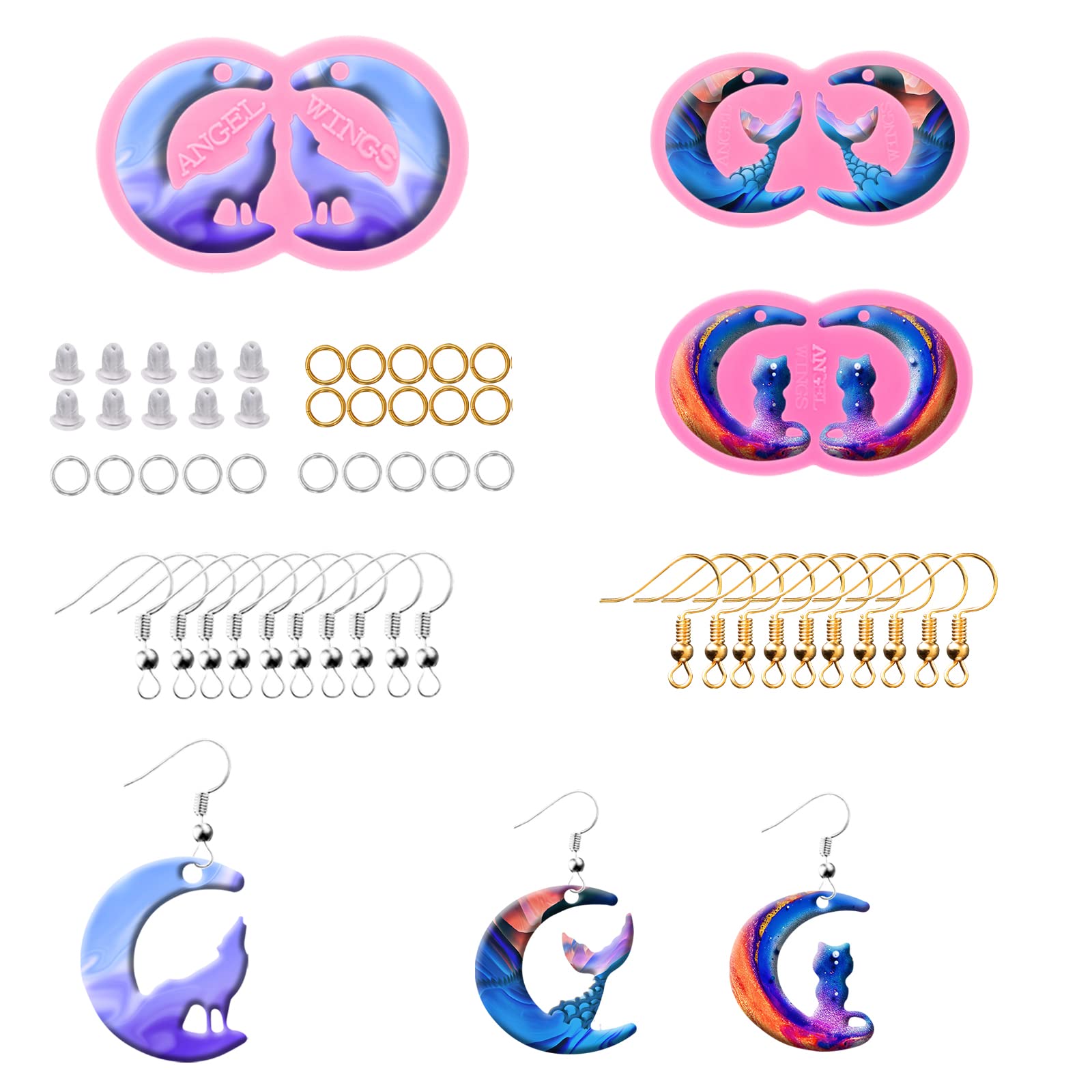 103Pcs DIY Resin Earring Molds Kit with 3 Silicone Jewelry Molds & Earring Hooks - Epoxy Casting Molds for Unique Handmade Earrings - Perfect for Resin Jewelry Making, Craft Projects & Gift Ideas