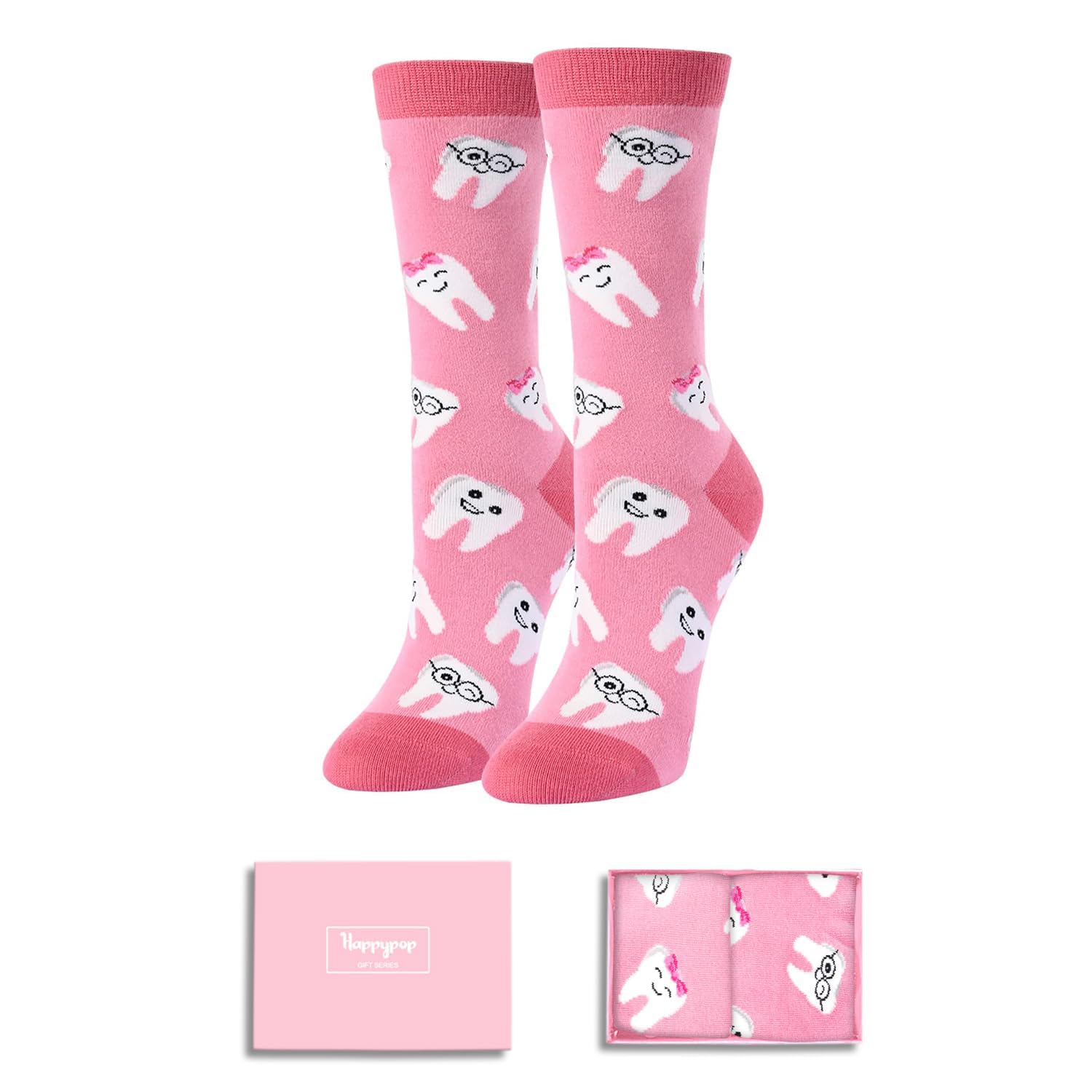 HappyPop Funny Tooth Socks - Cute Dental Gifts for Women, Dentists & Hygienists, Perfect for Dental Students & School Graduation - Ideal for Gag Gifts, White Elephant & Office Parties