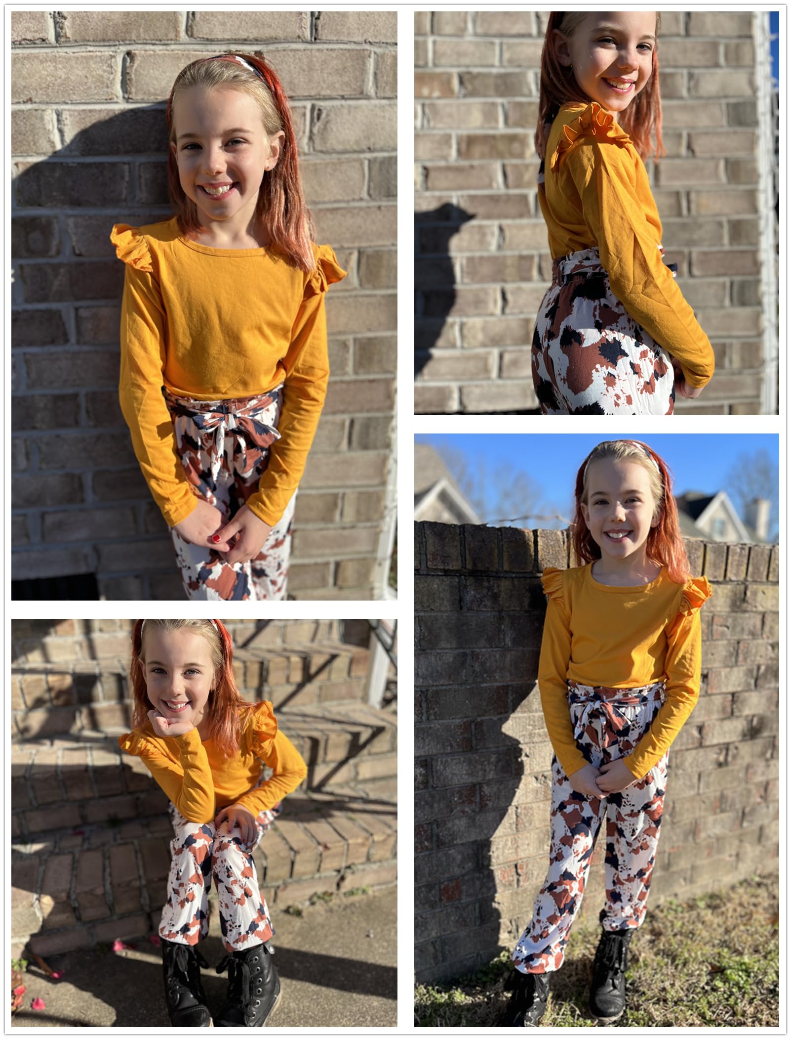 Arshiner Toddler Girl Fall Outfits - Ruffle Tops & Floral Pants Set with Headband, Kids Joggers Outfit 3T-12Y - Perfect for Playdates, Preschool & Family Photos