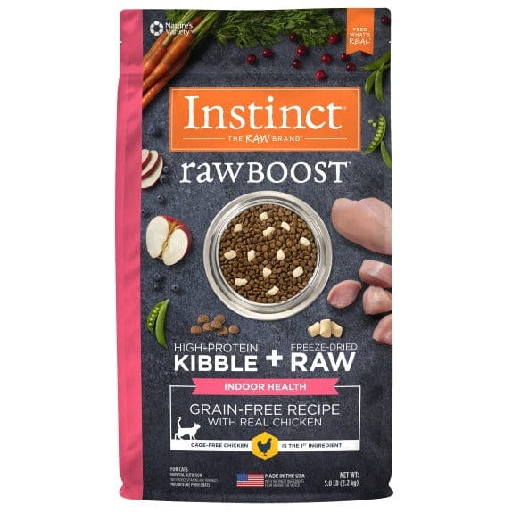 Instinct Raw Boost Indoor Health Real Chicken Recipe Dry Cat Food for Adult Cats - 5lb Bag | High Protein Grain-Free Kibble for Indoor Cats, Supports Digestion & Healthy Weight - Perfect for Daily Feeding & Picky Eaters