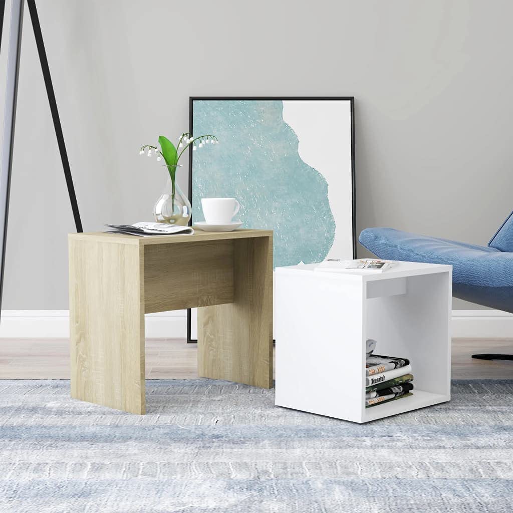 Tikarti Modern Coffee Table Set - White & Sonoma Oak Finish - 18.9