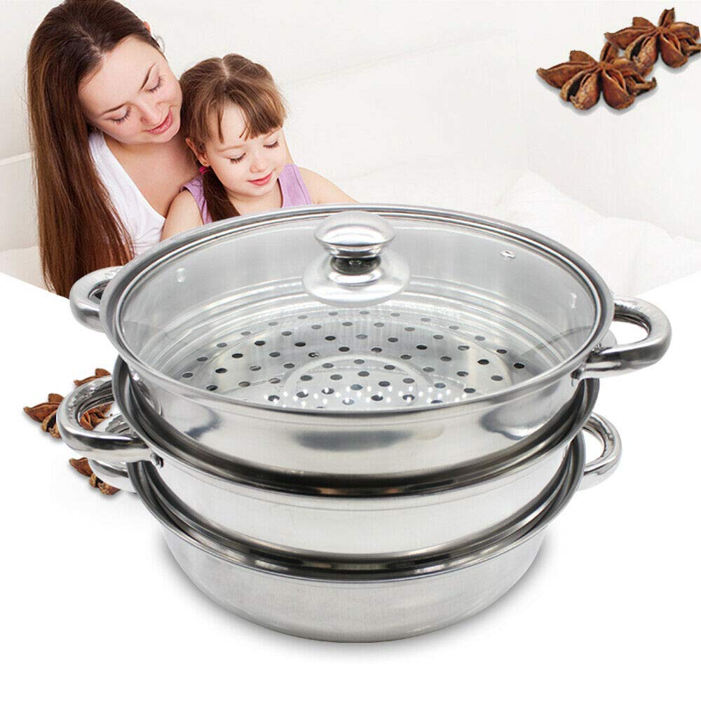 3-Tier Stainless Steel Steamer Pot with Lid - Multi-Level Food Steamer for Vegetables, Dumplings & Seafood - Durable Kitchen Cookware for Healthy Cooking, Meal Prep & Asian Cuisine