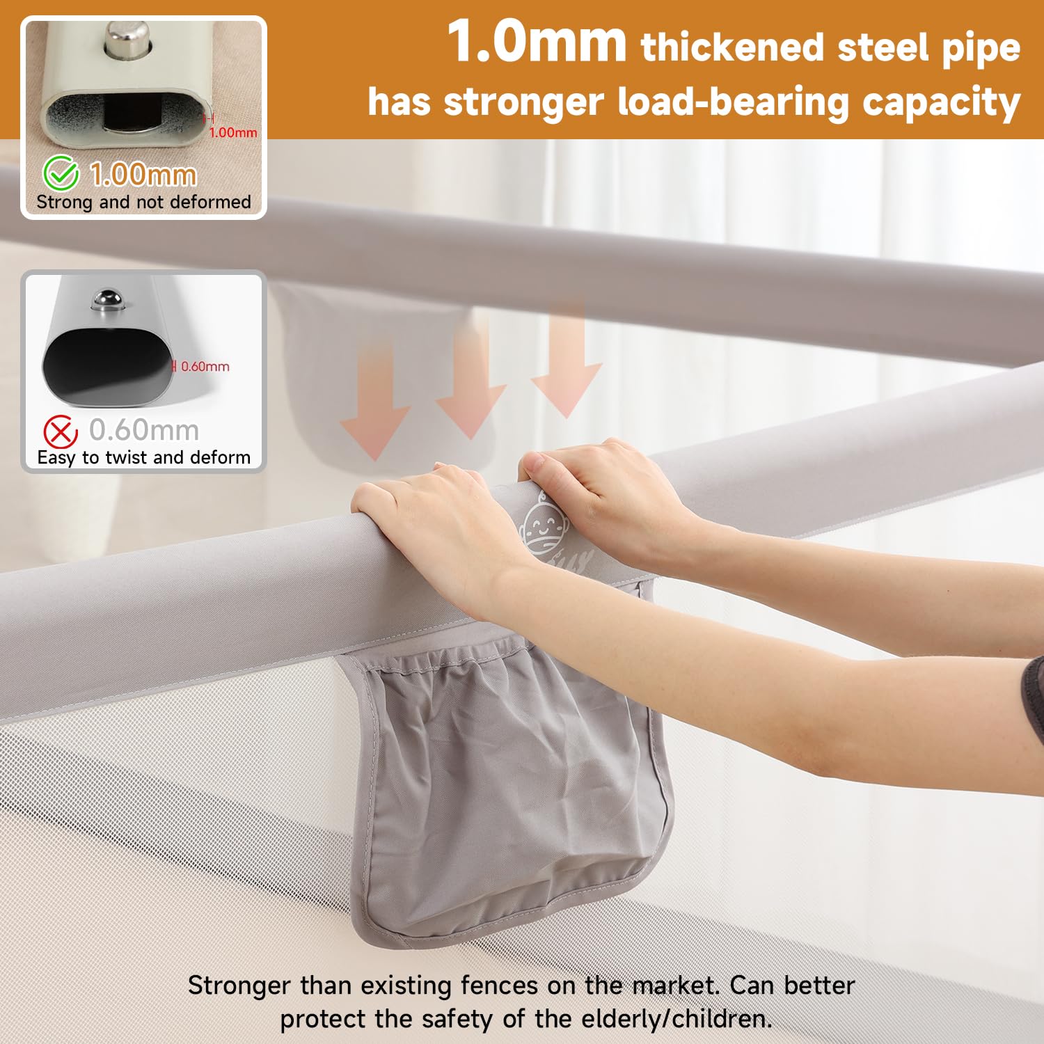 Foldable Bed Rails for Toddlers & Kids - Quick Assembly, Height Adjustable Safety Bed Guard with Sturdy U-Shape Base (2 Sides 78.7