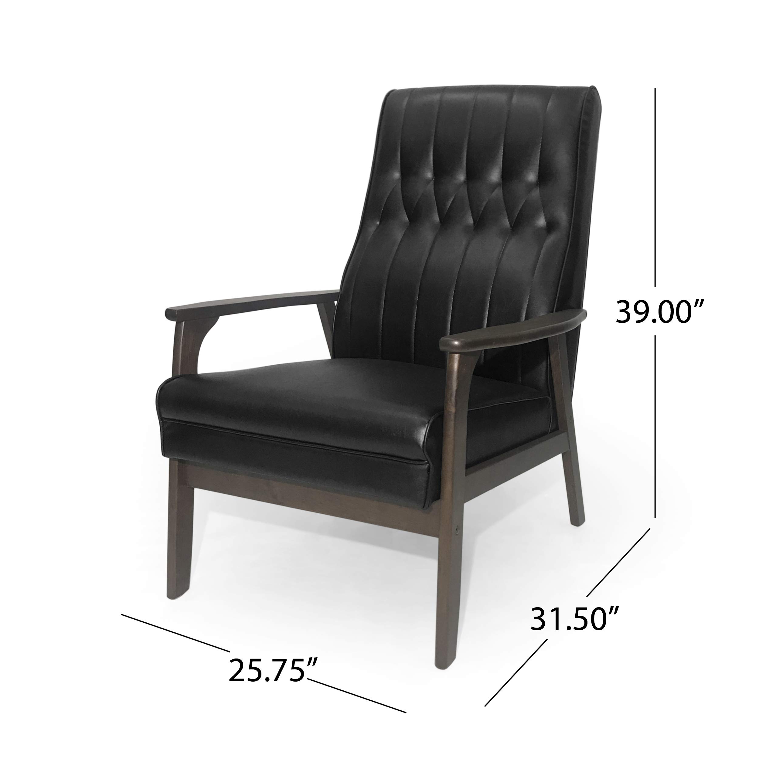 Christopher Knight Home Judy Accent Chair in Matte Black & Walnut - Stylish Modern Living Room Seating for Home Office or Lounge