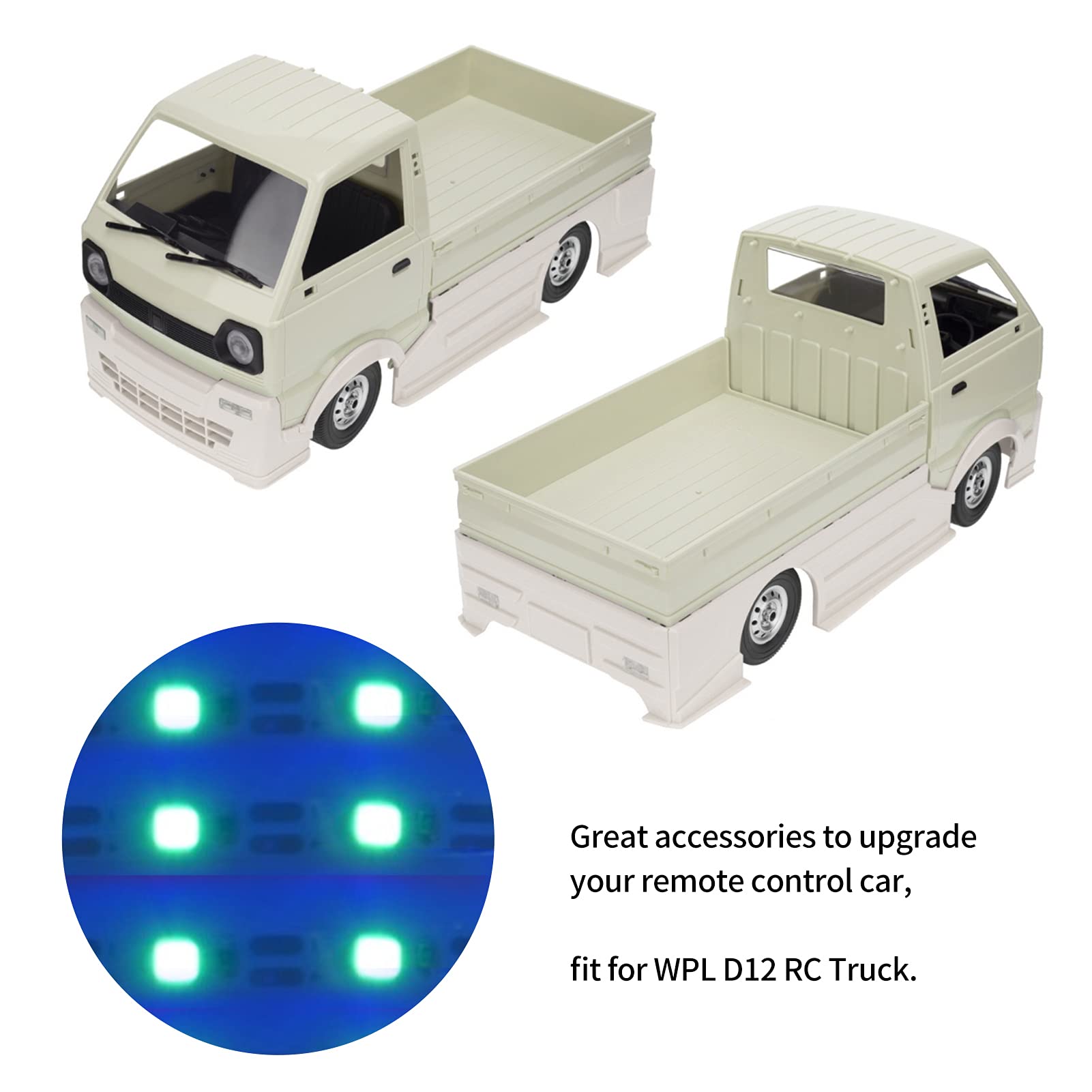 WPL D12 RC Truck Wide Body Kit with LED Lights - Large Remote Control Car Body Cover for Off-Road Racing & Crawling (Green) - Perfect for Outdoor Adventure & RC Car Enthusiasts