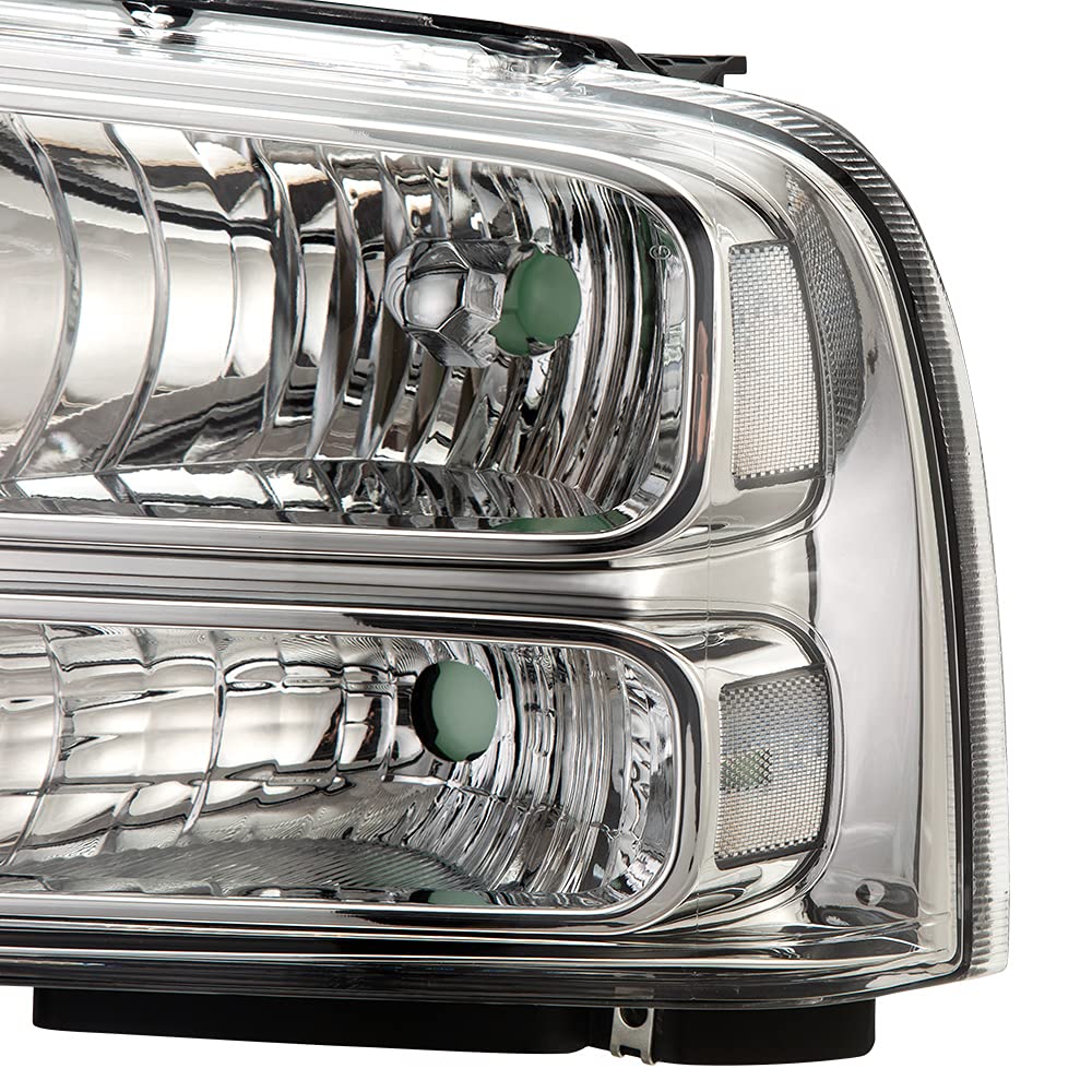 GRAND ORANGE Headlights for 2005-2007 Ford F250 F350 Super Duty - Clear Lens Chrome Housing for Off-Road & Night Driving