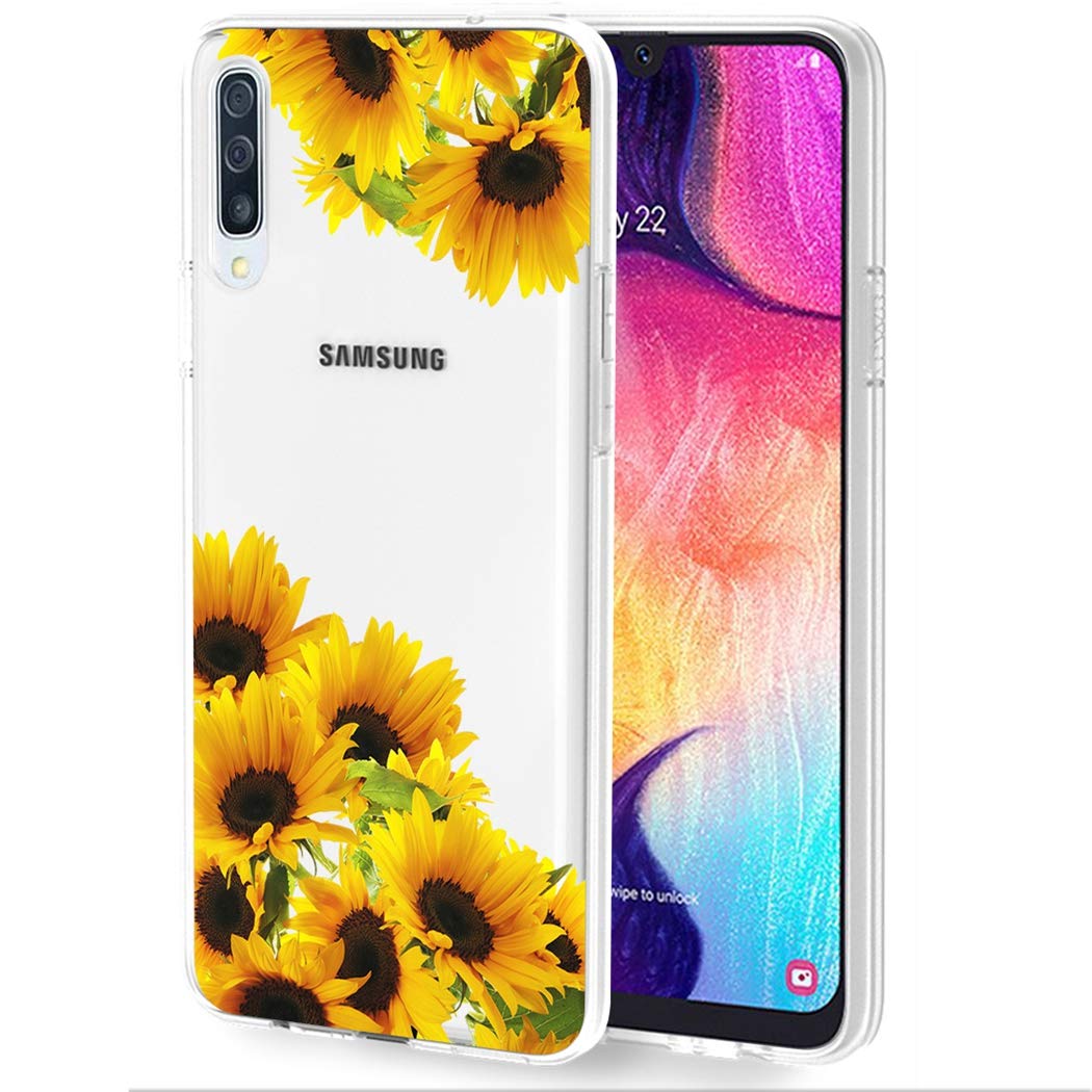 **Samsung Galaxy A50 / A30S / A50S Case for Women - Cute Clear Slim Shockproof TPU Rubber Phone Cover with Sunflower Design - Perfect for Everyday Use, Work & Travel**
