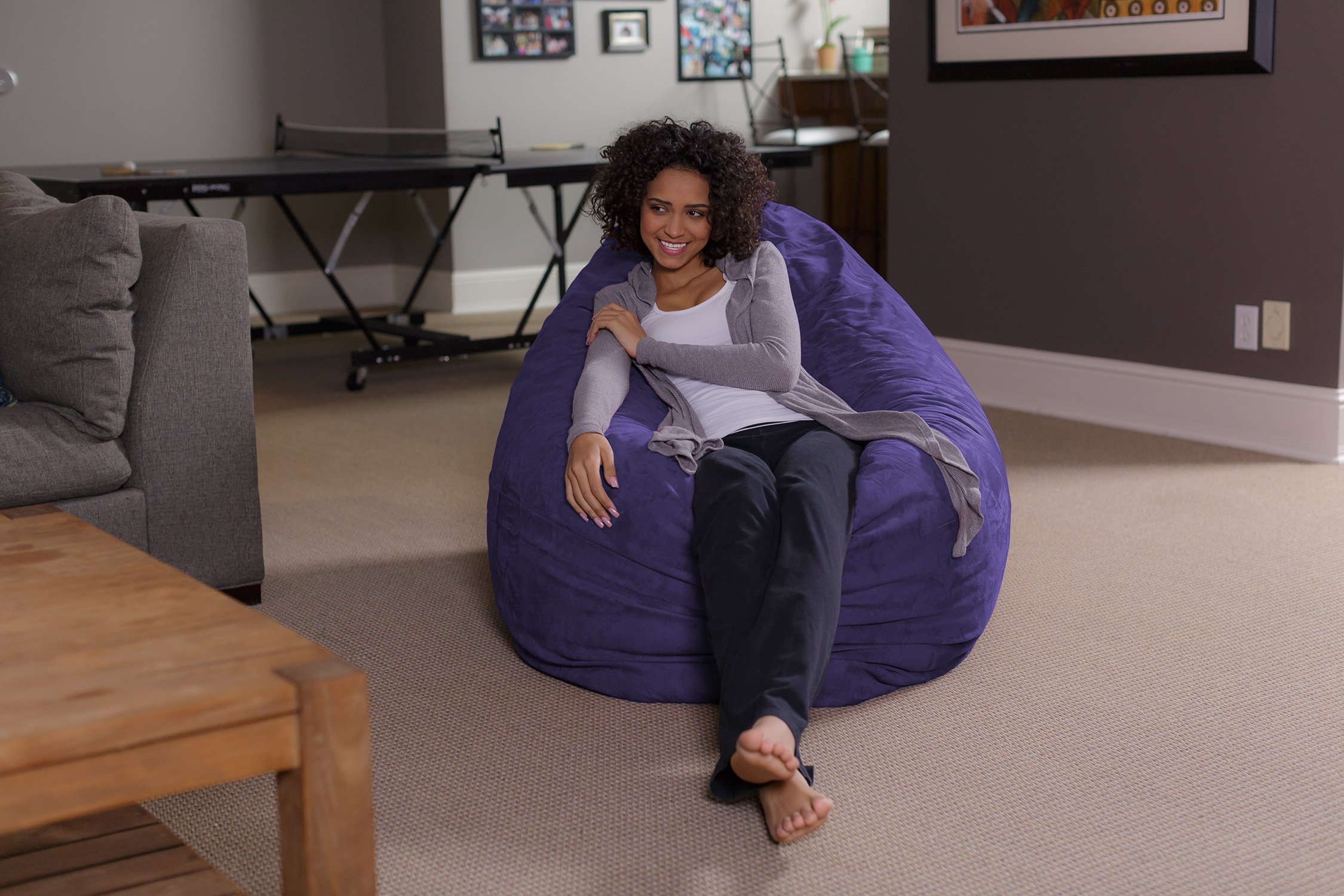 Ultra Soft Memory Foam Bean Bag Chair with Plush Microsuede Cover - Comfortable Foam Filled Furniture for Dorm Room, Living Room & Bedroom - Purple Lounge Chair for Relaxing, Gaming & Movie Nights