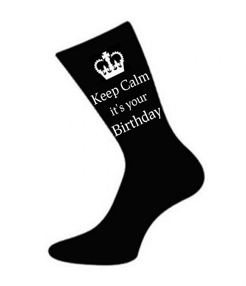 Men's Black 'Keep Calm It's Your Birthday' Novelty Socks - Fun Gift for Birthday Parties & Celebrations