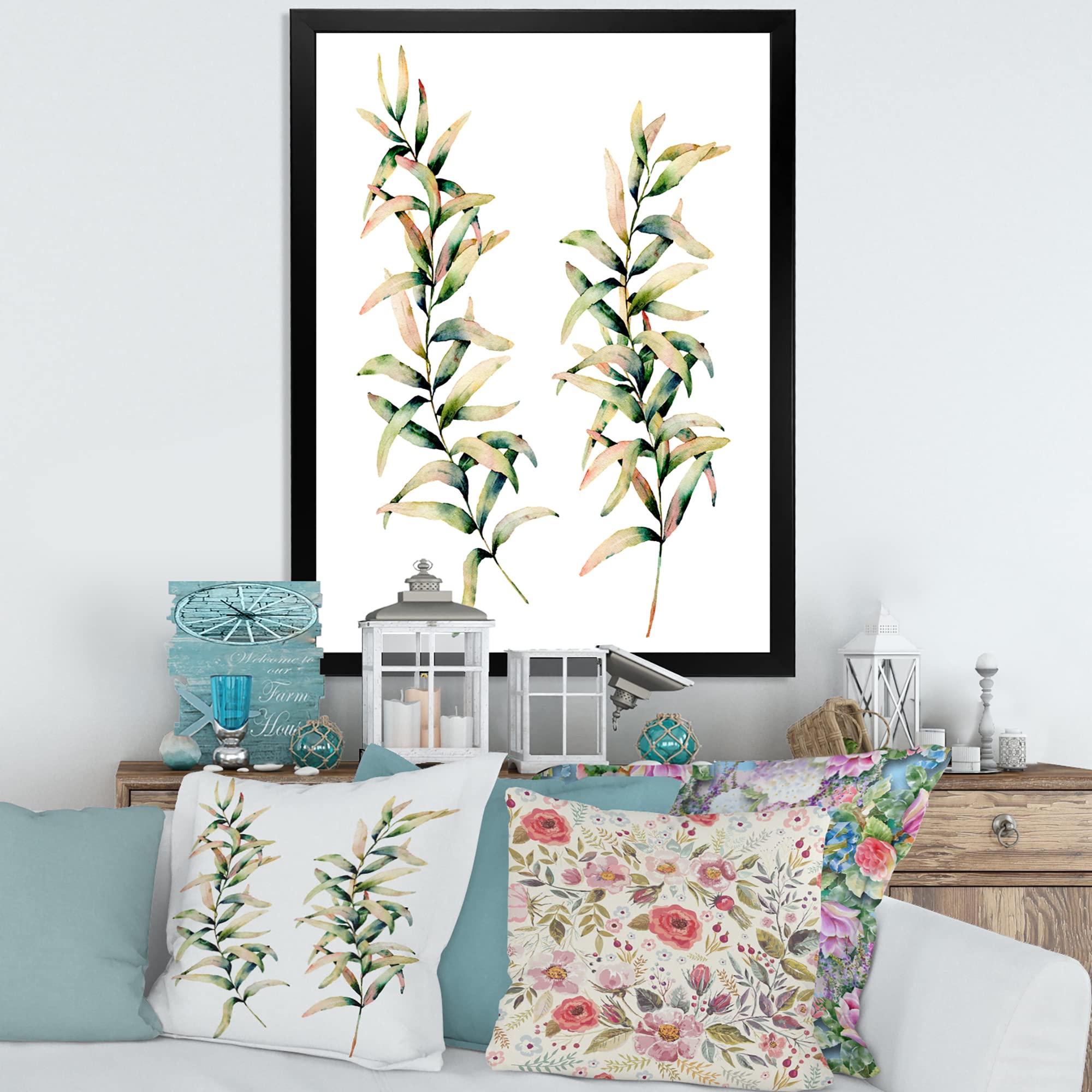 DesignQ Autumn Grass Branches Traditional Framed Wall Art - Home Decor for Living Room, Bedroom & Office | Rustic Fall Decorations