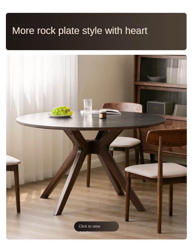 Premium Black Walnut Solid Wood Round Dining Table with Lazy Susan Turntable - Perfect for Family Gatherings & Dinner Parties