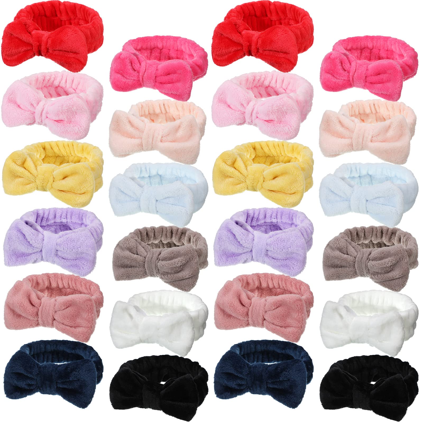 Jexine 24 Pack Soft Plush Spa Headbands for Women - Fluffy Bow Hair Bands for Face Washing, Makeup, Shower & Skincare - Bulk Set for Salon, Spa & Home Use