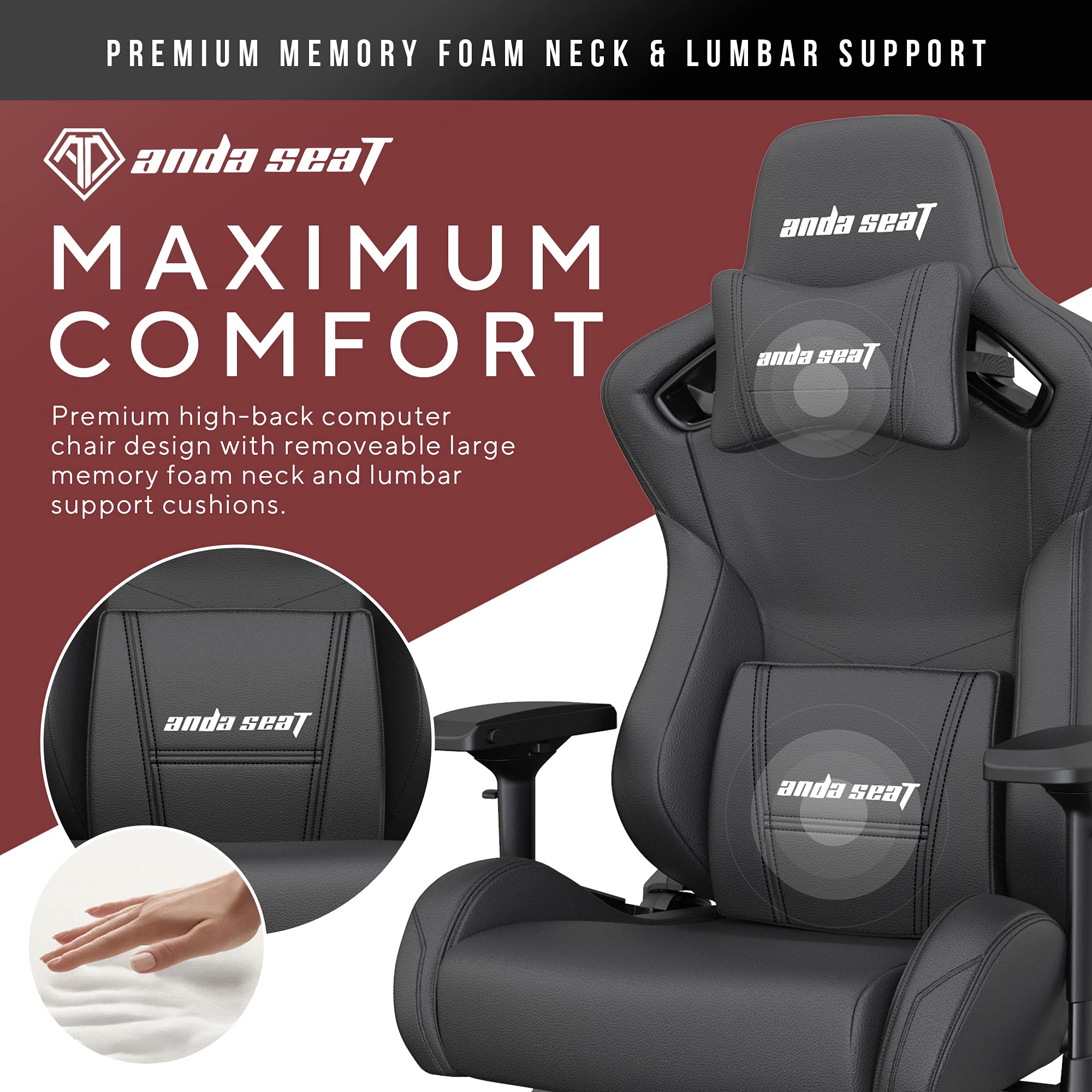 Anda Seat Kaiser 2 Black PVC Leather Gaming Chair - XL Premium Ergonomic Office & Gaming Chair for Adults, Heavy Duty Computer Desk Seat with Memory Foam Lumbar Support & Neck Pillow - Perfect for Esports, Streaming & Long Work Sessions
