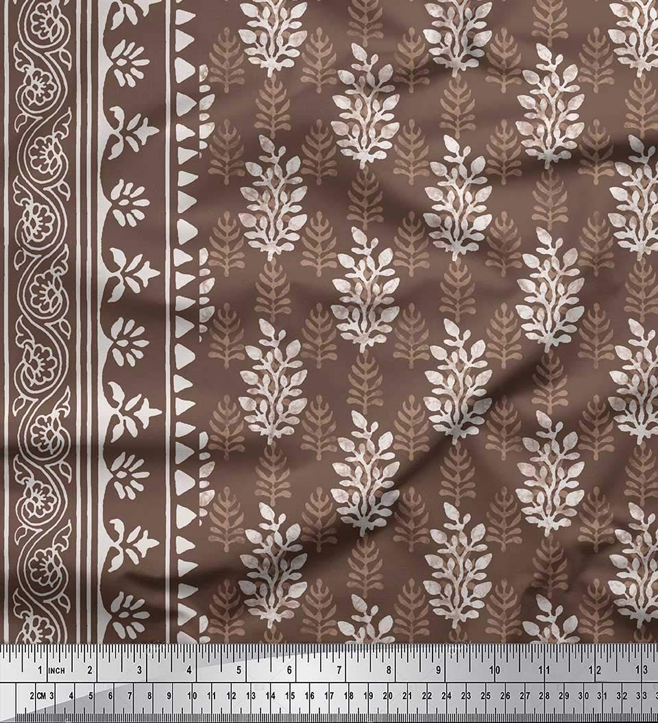 Soimoi Moss Georgette Brown Fabric by The Yard - 42 Inch Wide Printed Leaves Panel - Serene Nature-Inspired Design for Dresses, Curtains & Home Decor